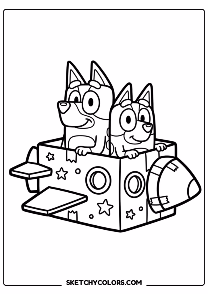 Bluey and Bingo toy car coloring page free printable PDF