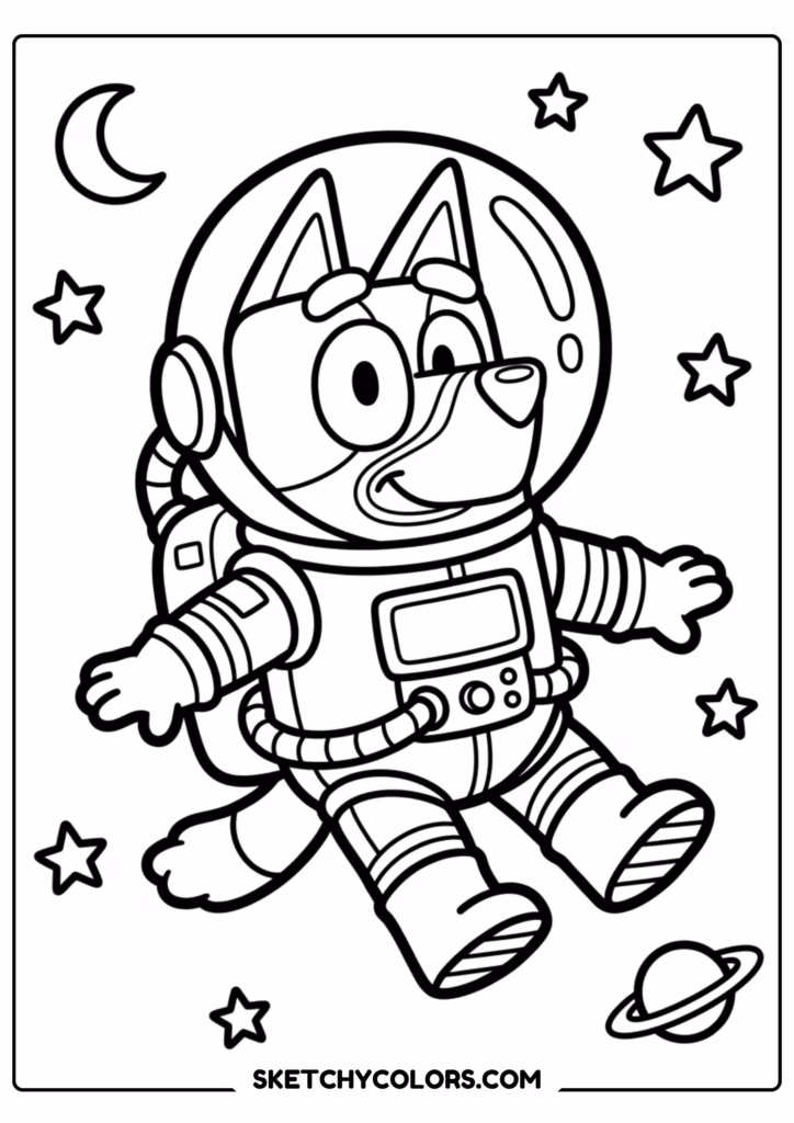 Bluey astronaut coloring page free printable PDF