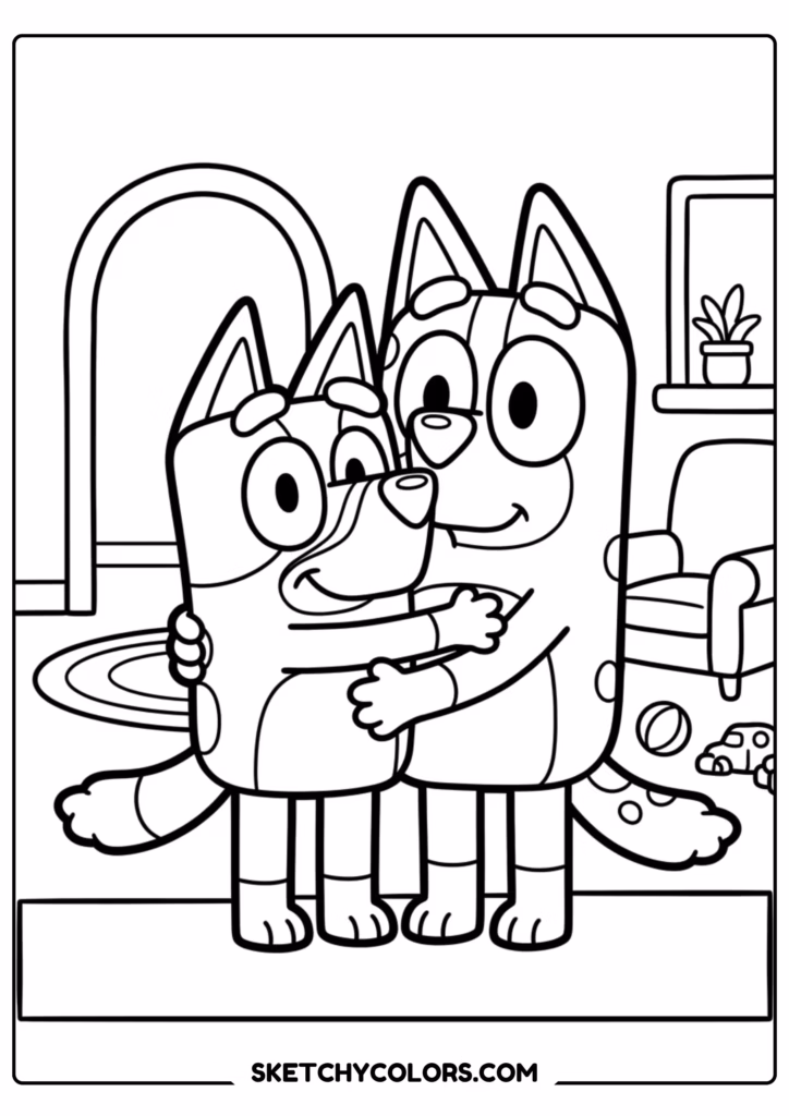 Bluey surprised face coloring page free printable PDF