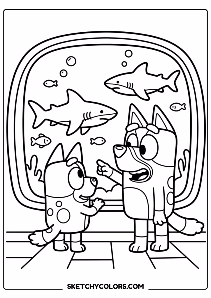 Bluey aquarium coloring page free printable PDF