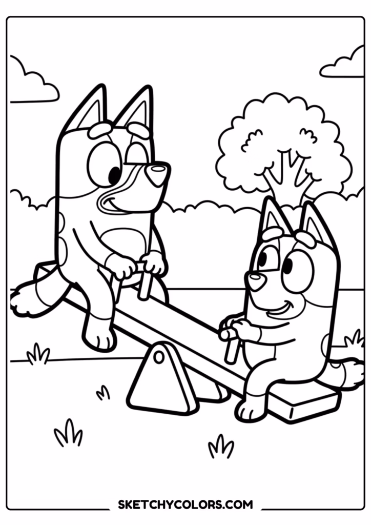 Bluey and Bingo music coloring page free printable PDF