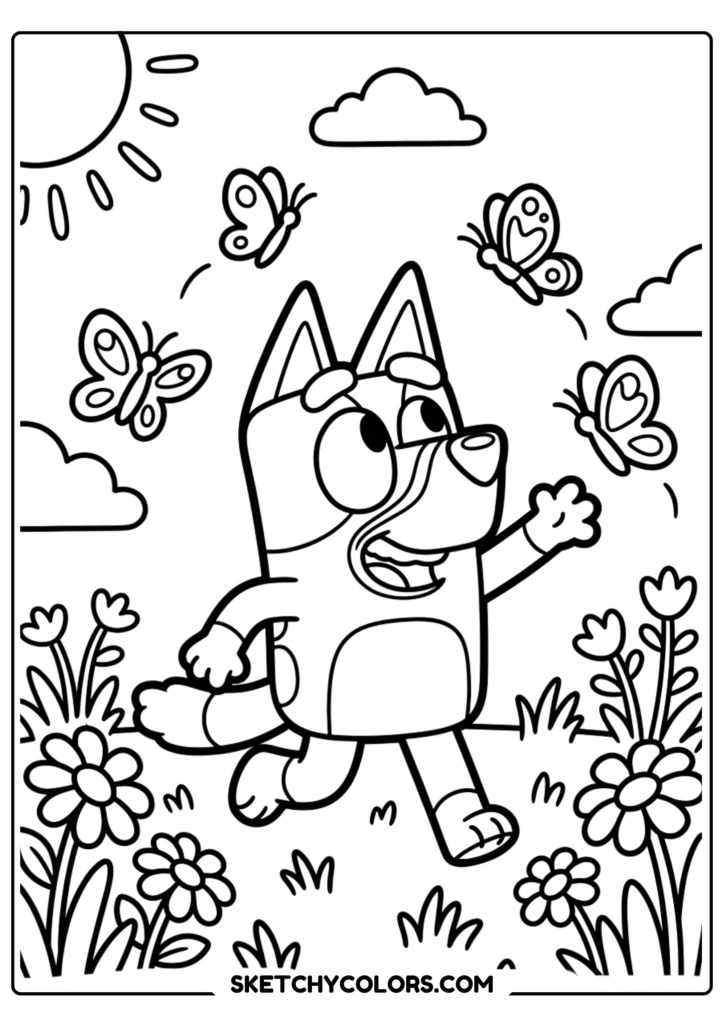 Bluey birthday cake coloring page free printable PDF