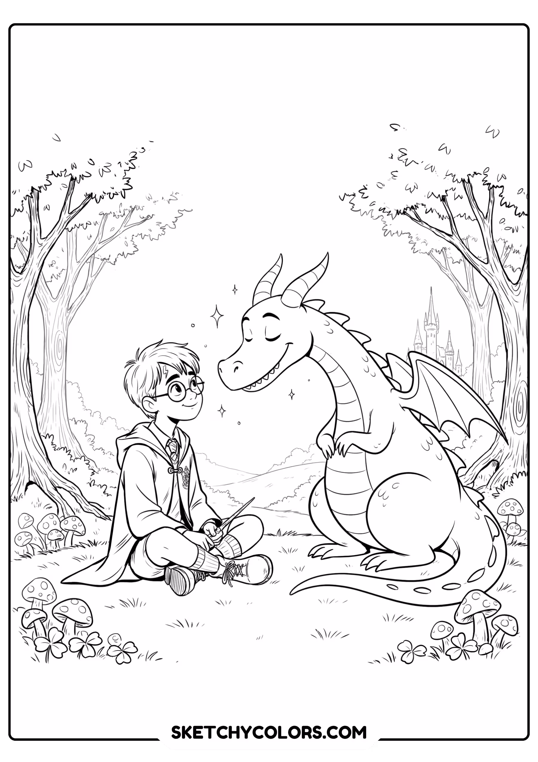 harry potter and dragon printable coloring sheet