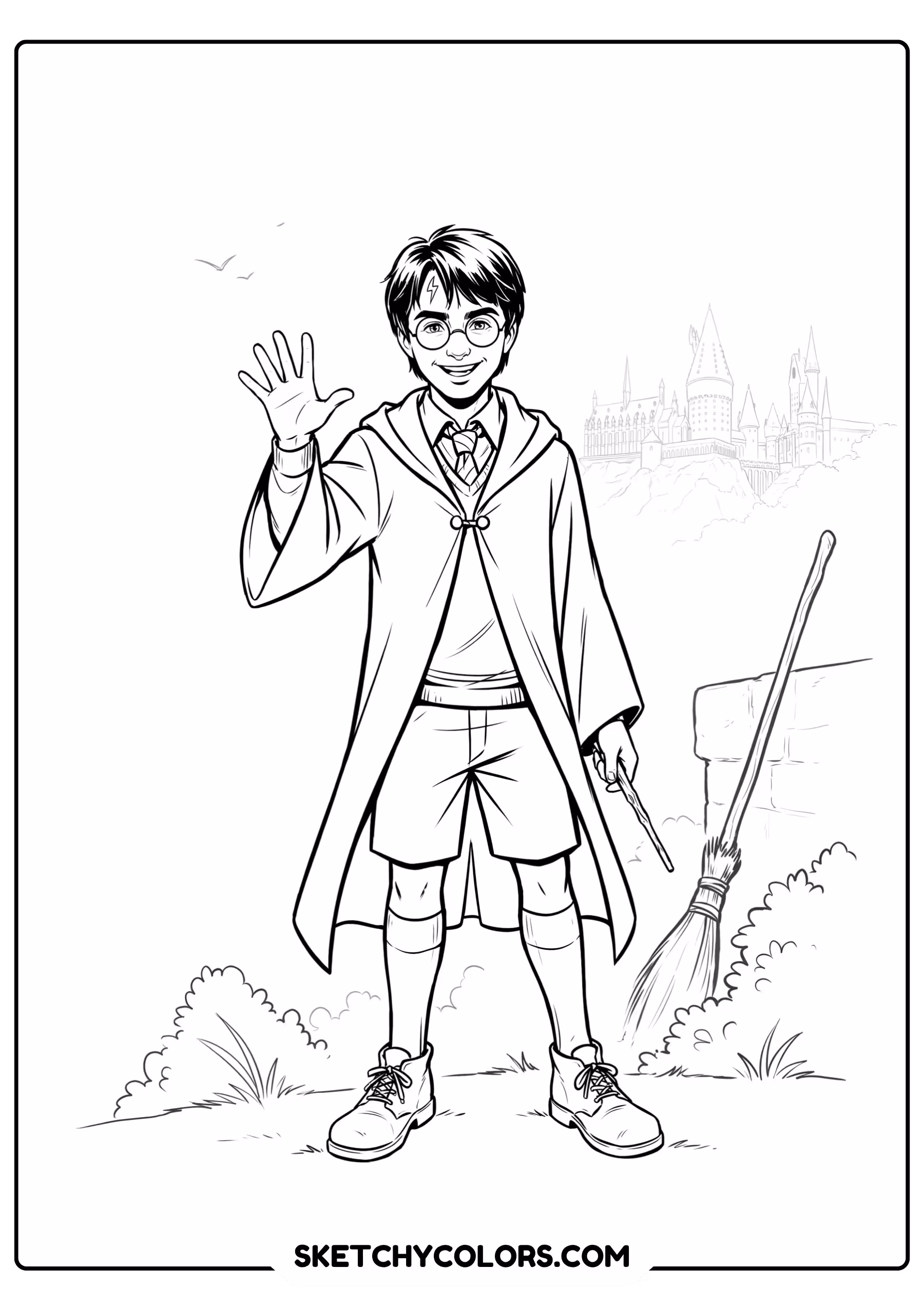 harry potter waving printable coloring page pdf