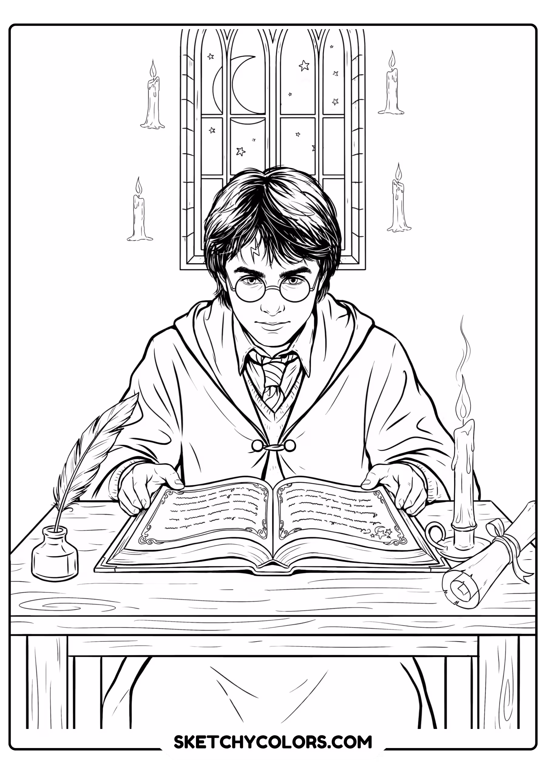harry potter reading free coloring sheet for kids