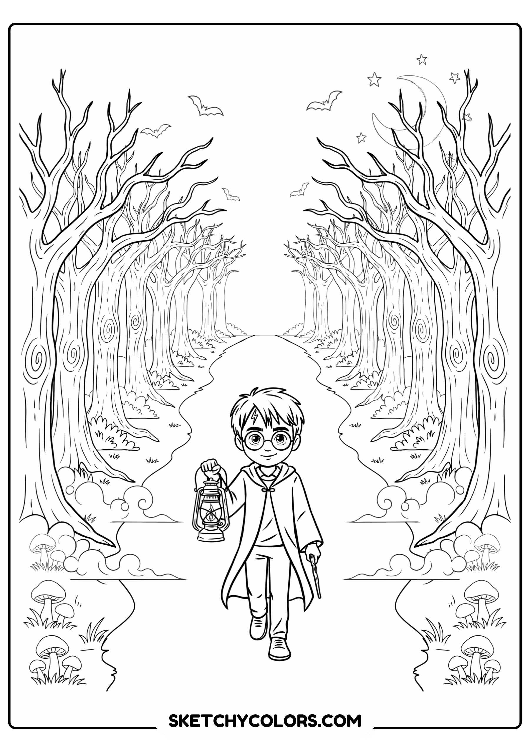 harry potter in the forest coloring sheet free printable
