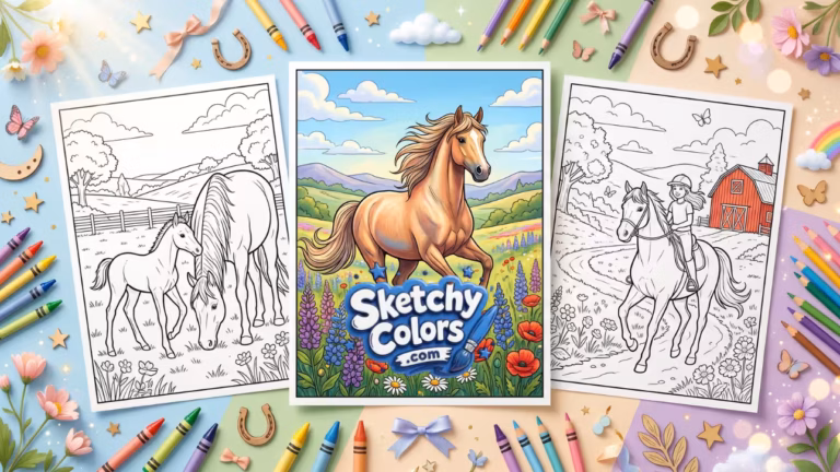Horse coloring pages features