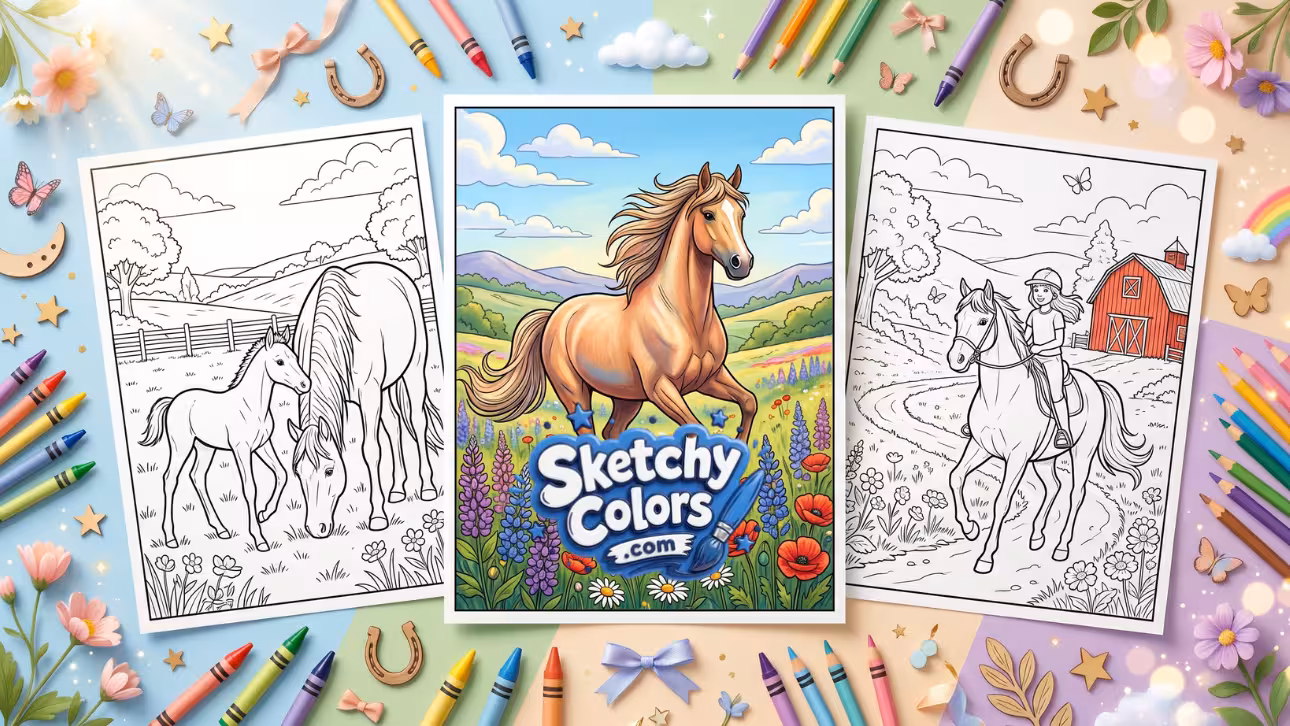 Horse coloring pages features