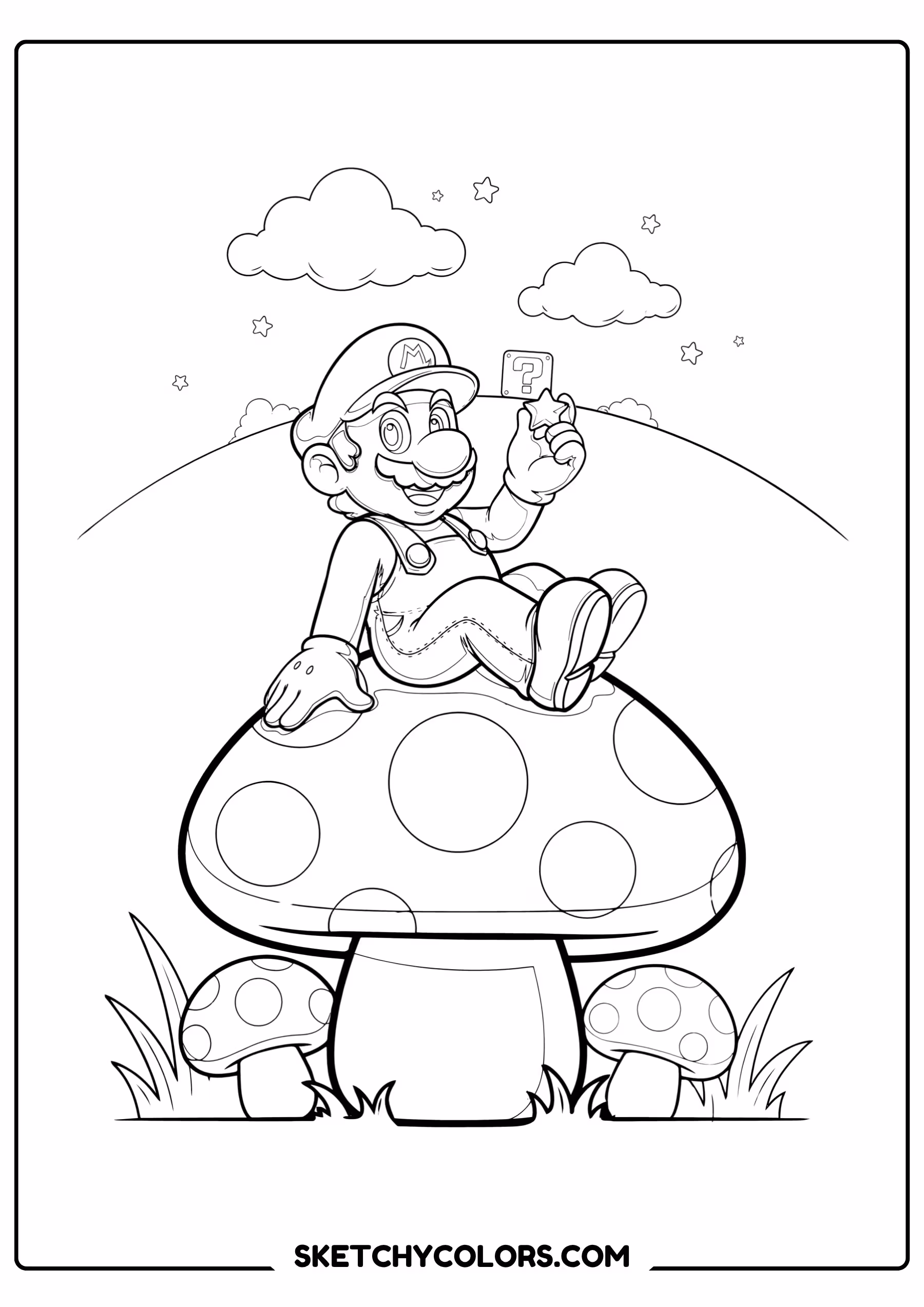 mario giant mushroom printable coloring sheet