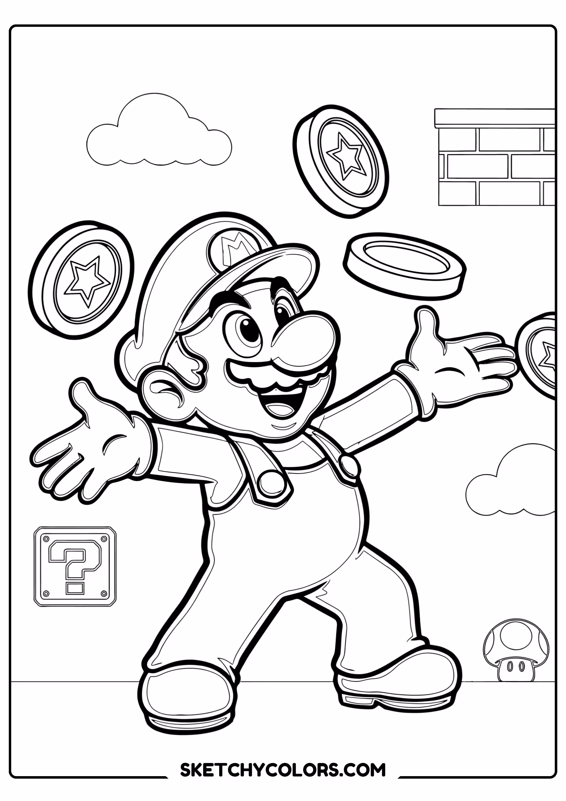 mario coin collection free printable coloring sheet