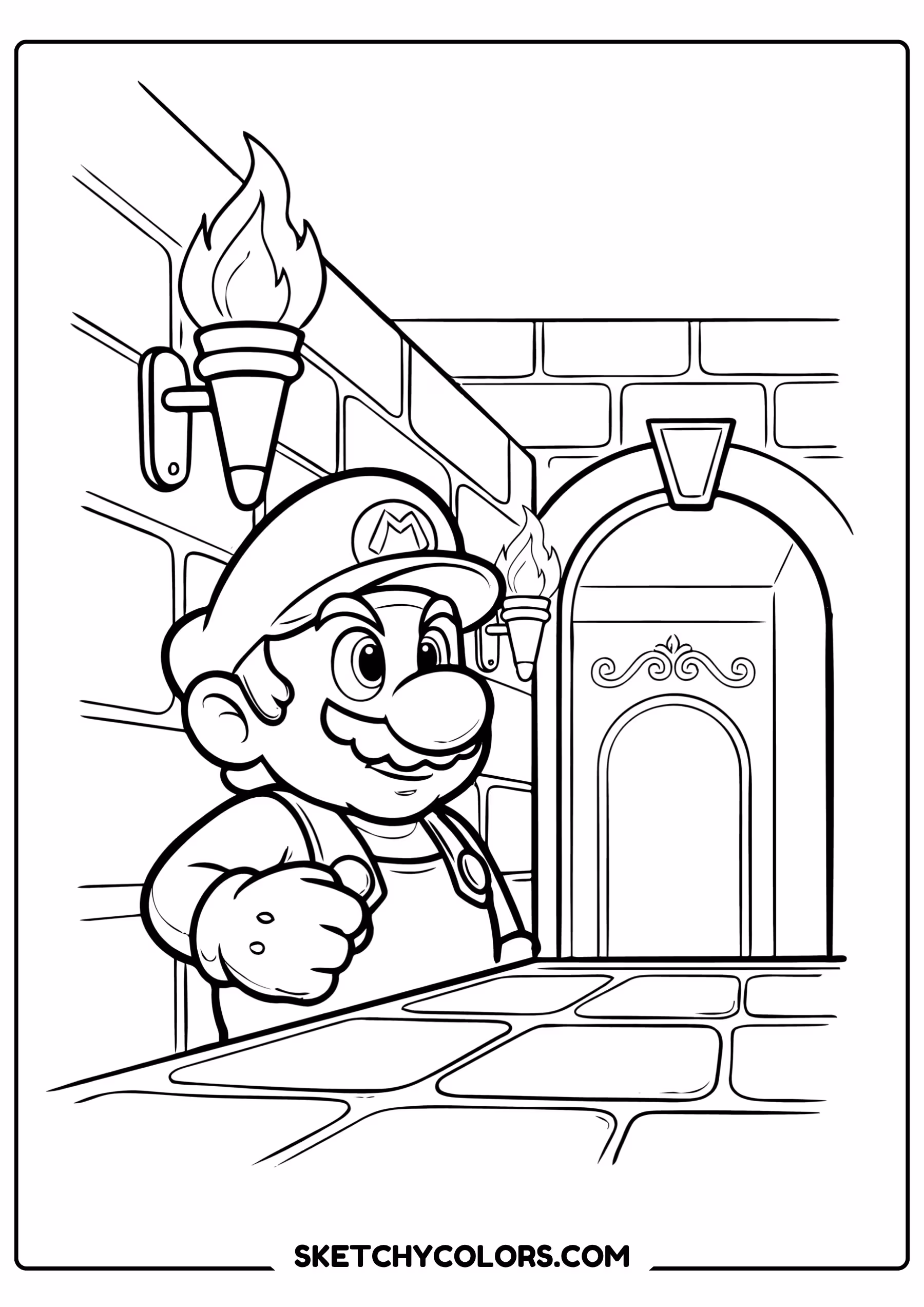 mario castle hallway free pdf coloring page