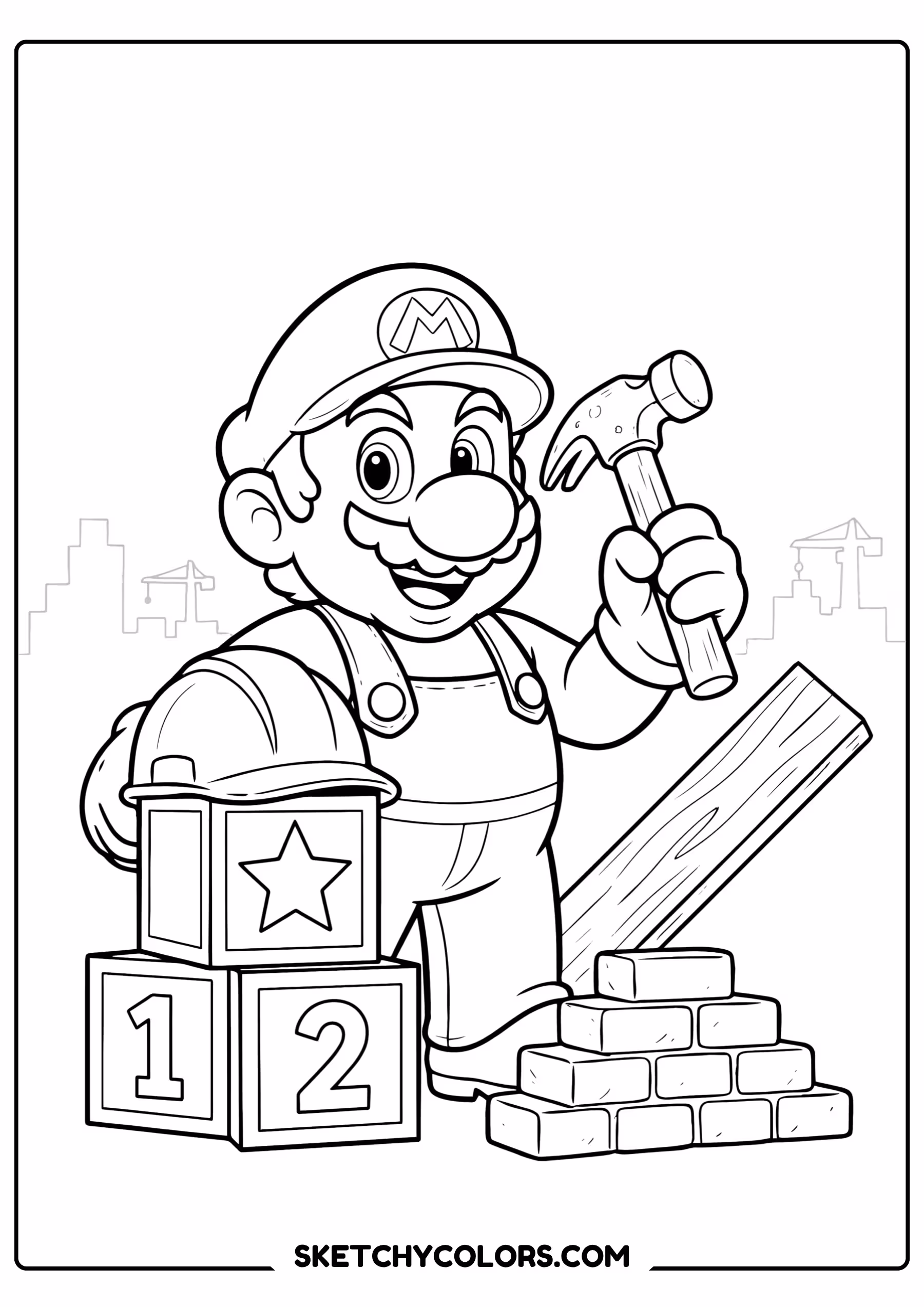 mario builder mario coloring sheet free printable