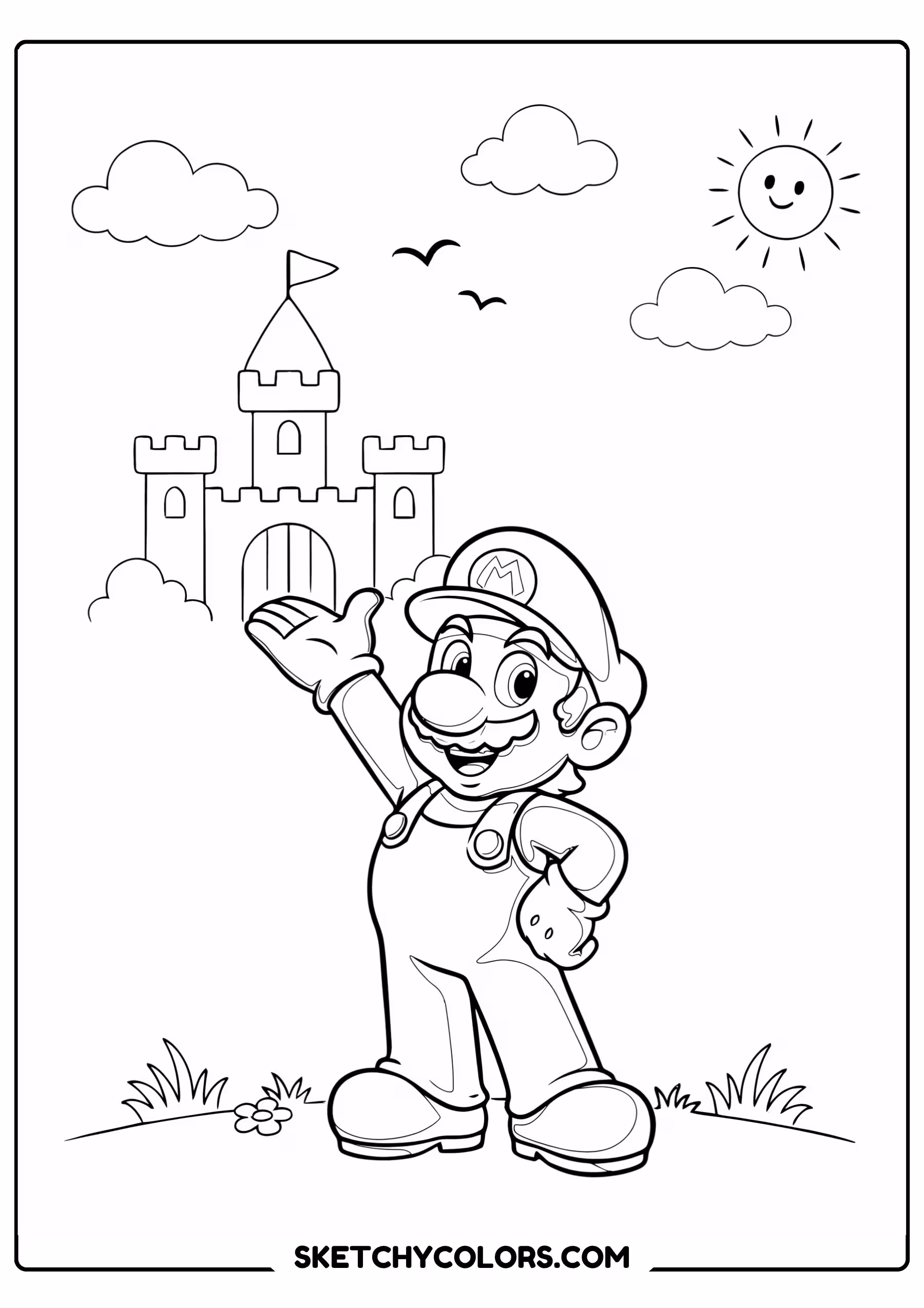 mario at princess peach castle printable coloring page pdf