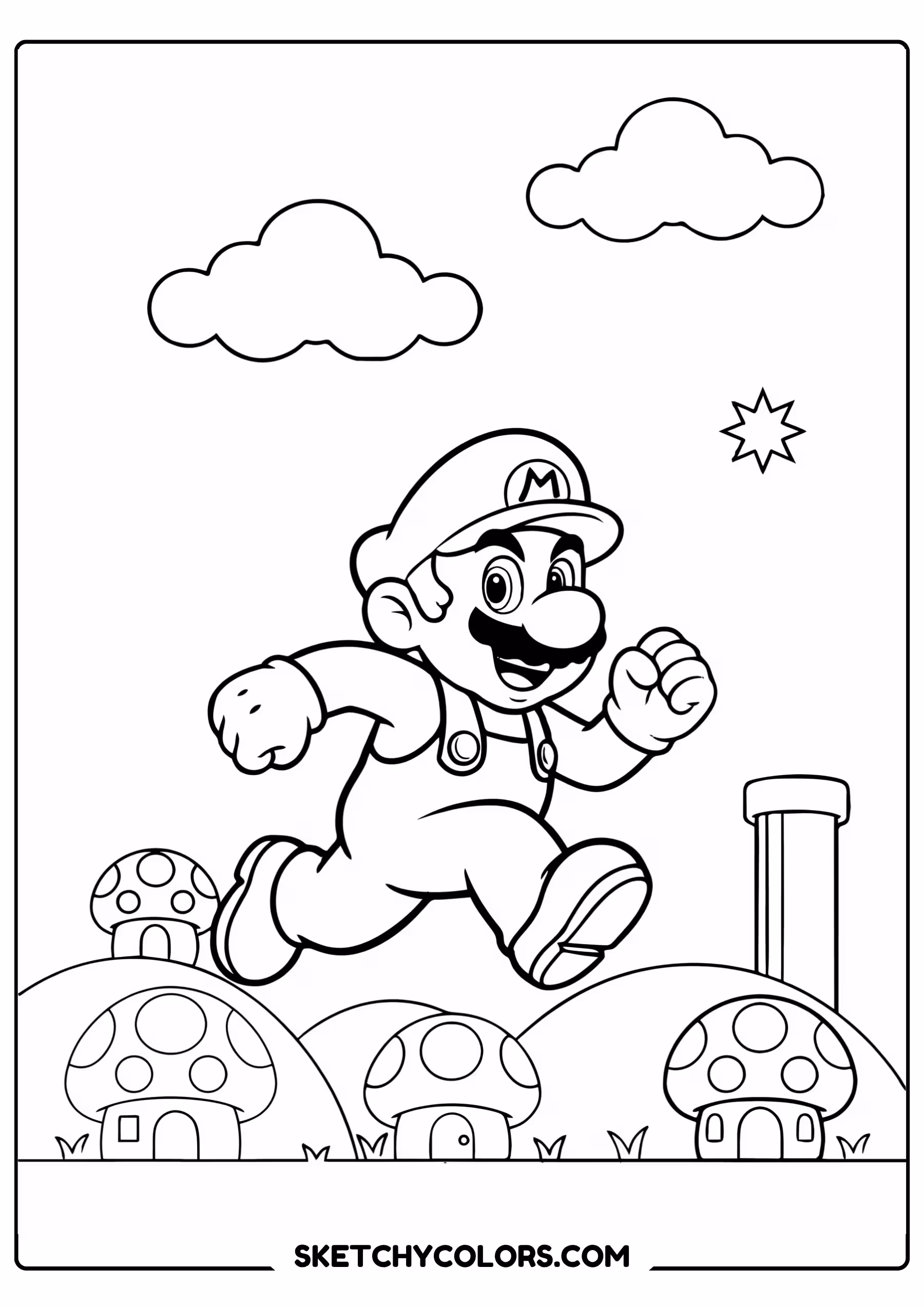 mario running printable coloring sheet