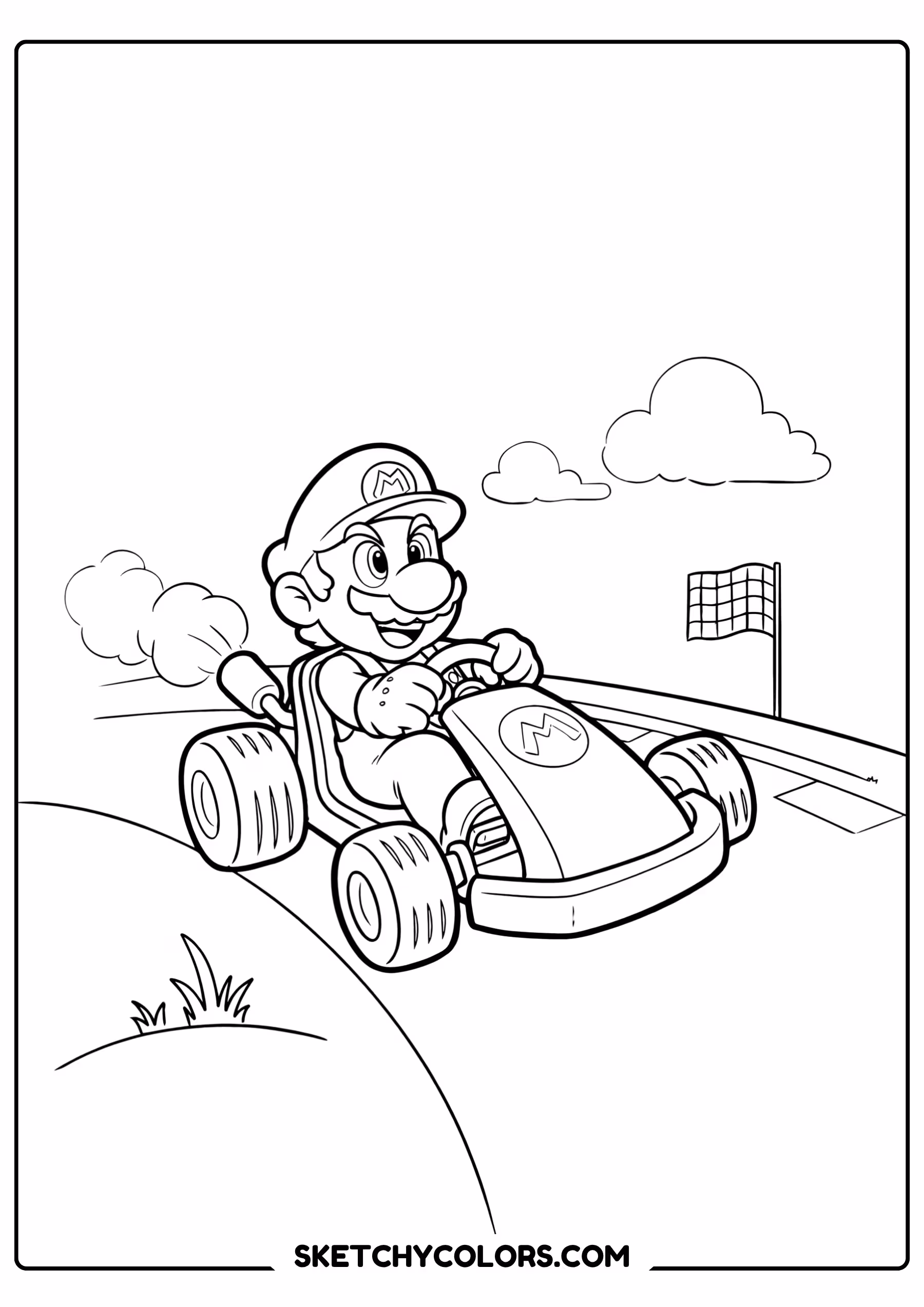 mario kart racing coloring sheet free printable
