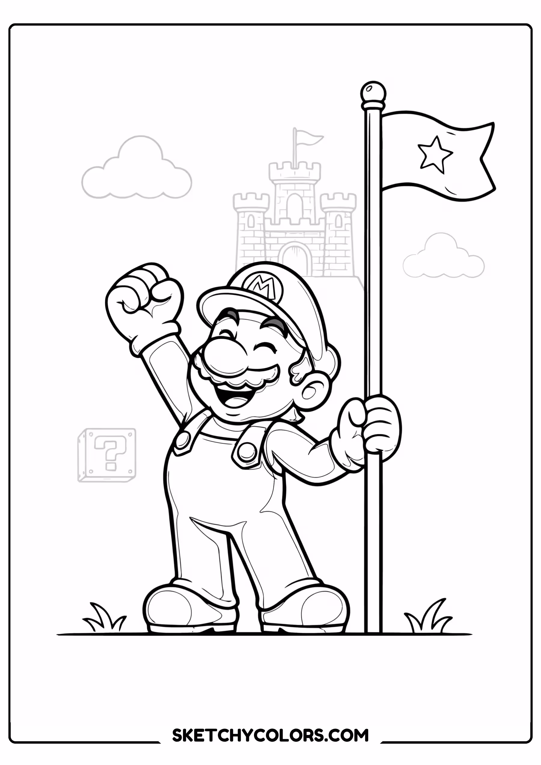 mario victory flag free kids coloring printable