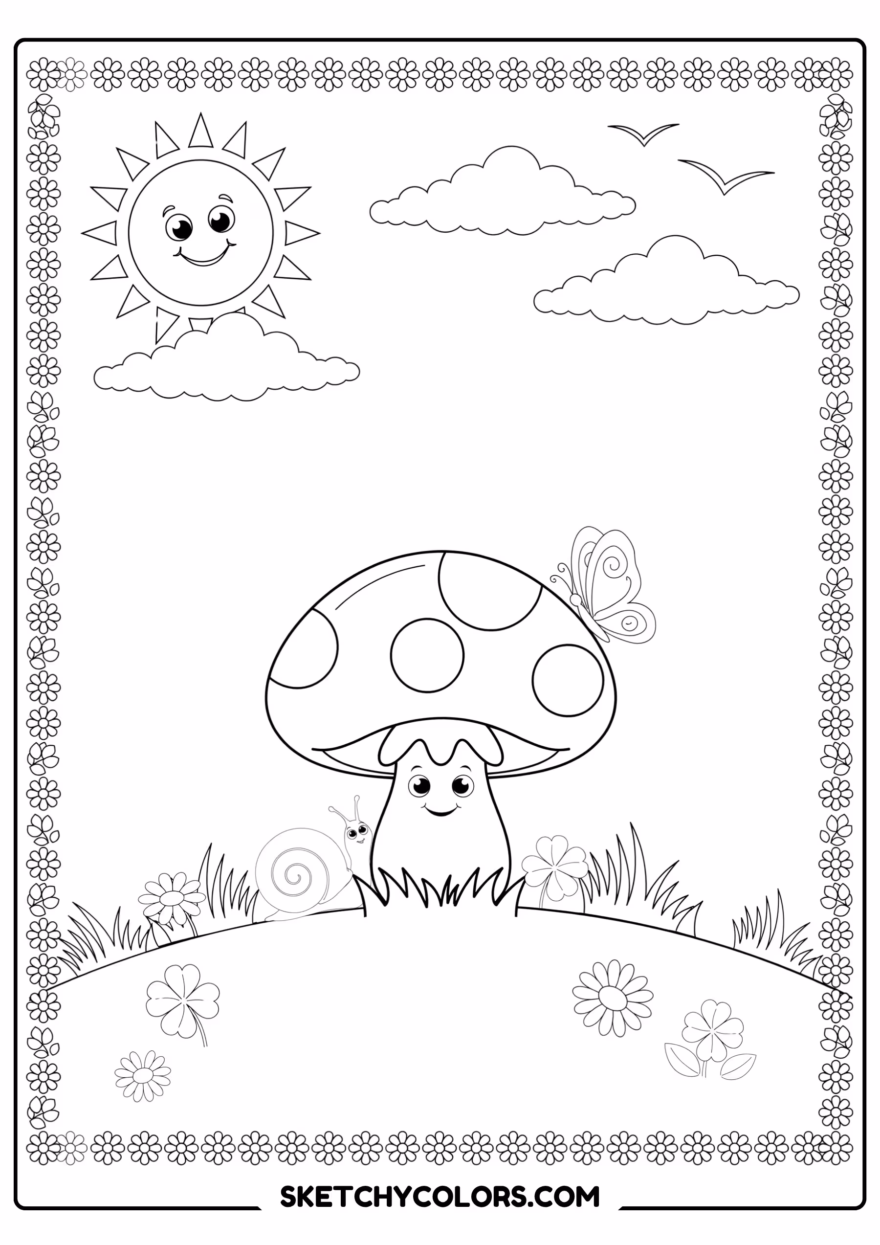 mushroom on a sunny hill coloring sheet free printable