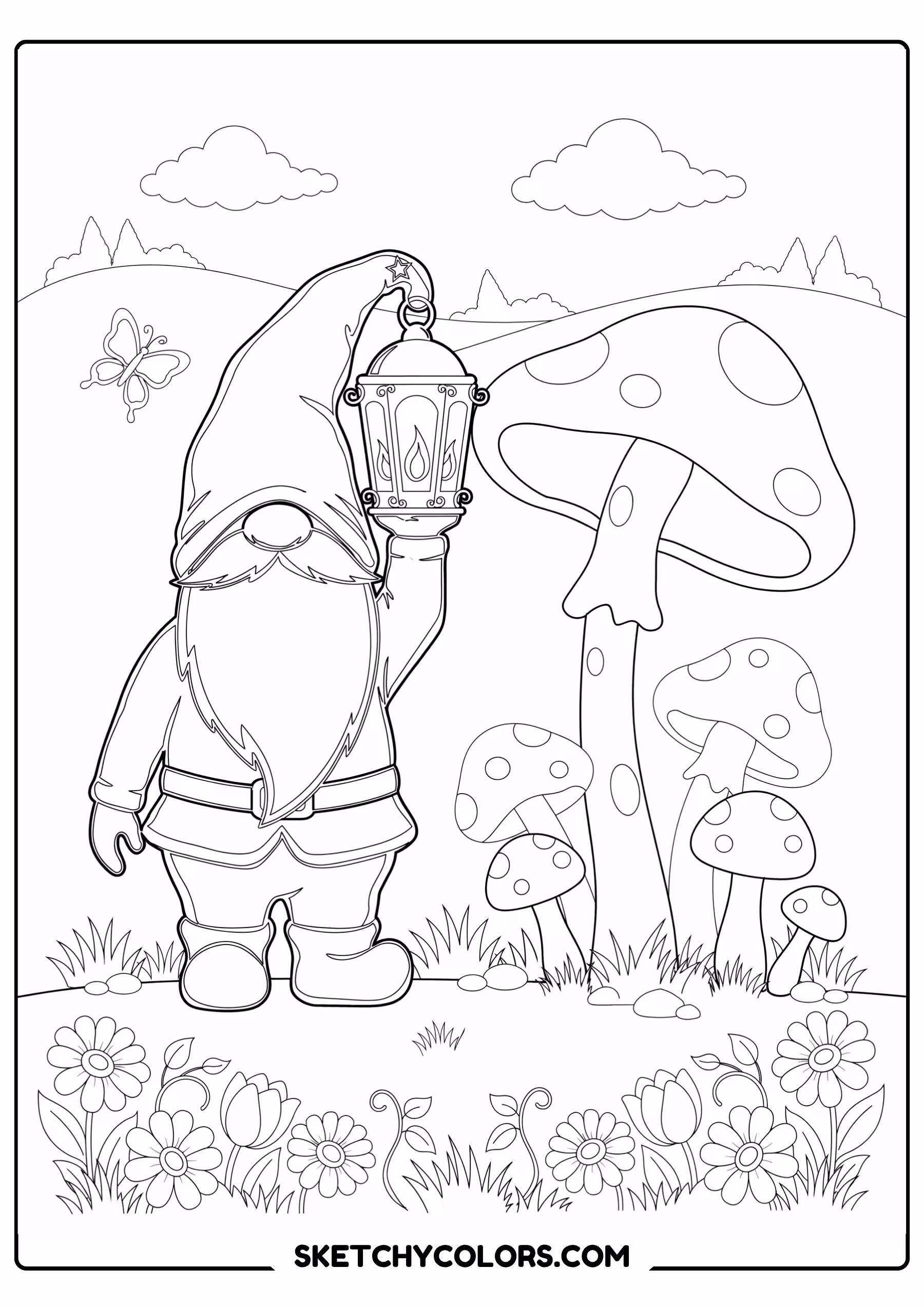 mushroom gnome and mushroom free kids coloring printable