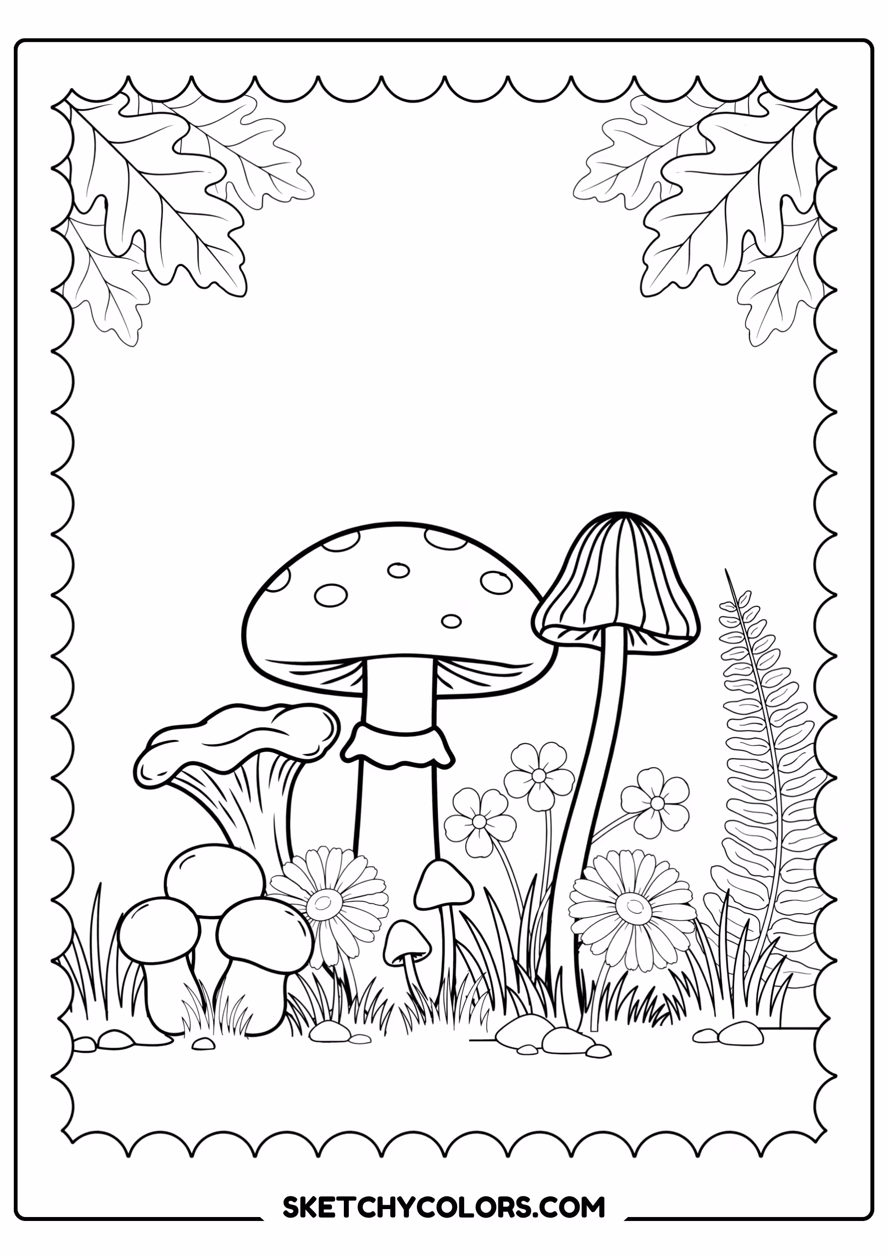 mushroom collection printable coloring page pdf