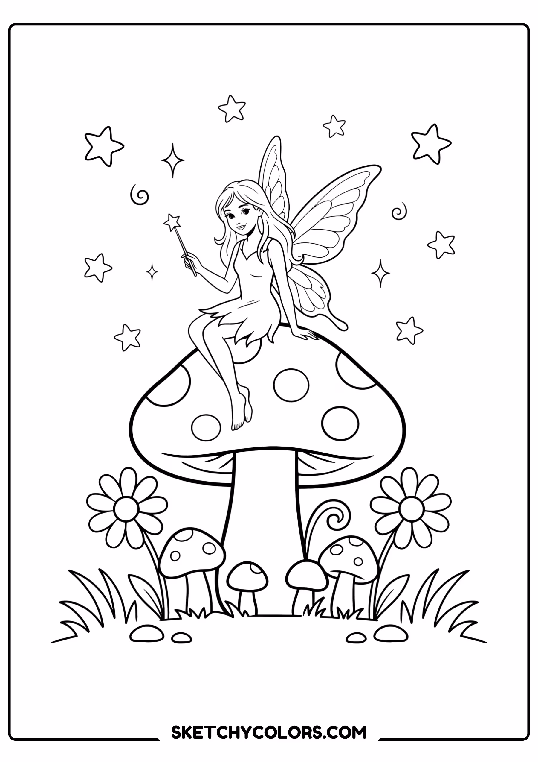 mushroom fairy on a mushroom free printable coloring sheet