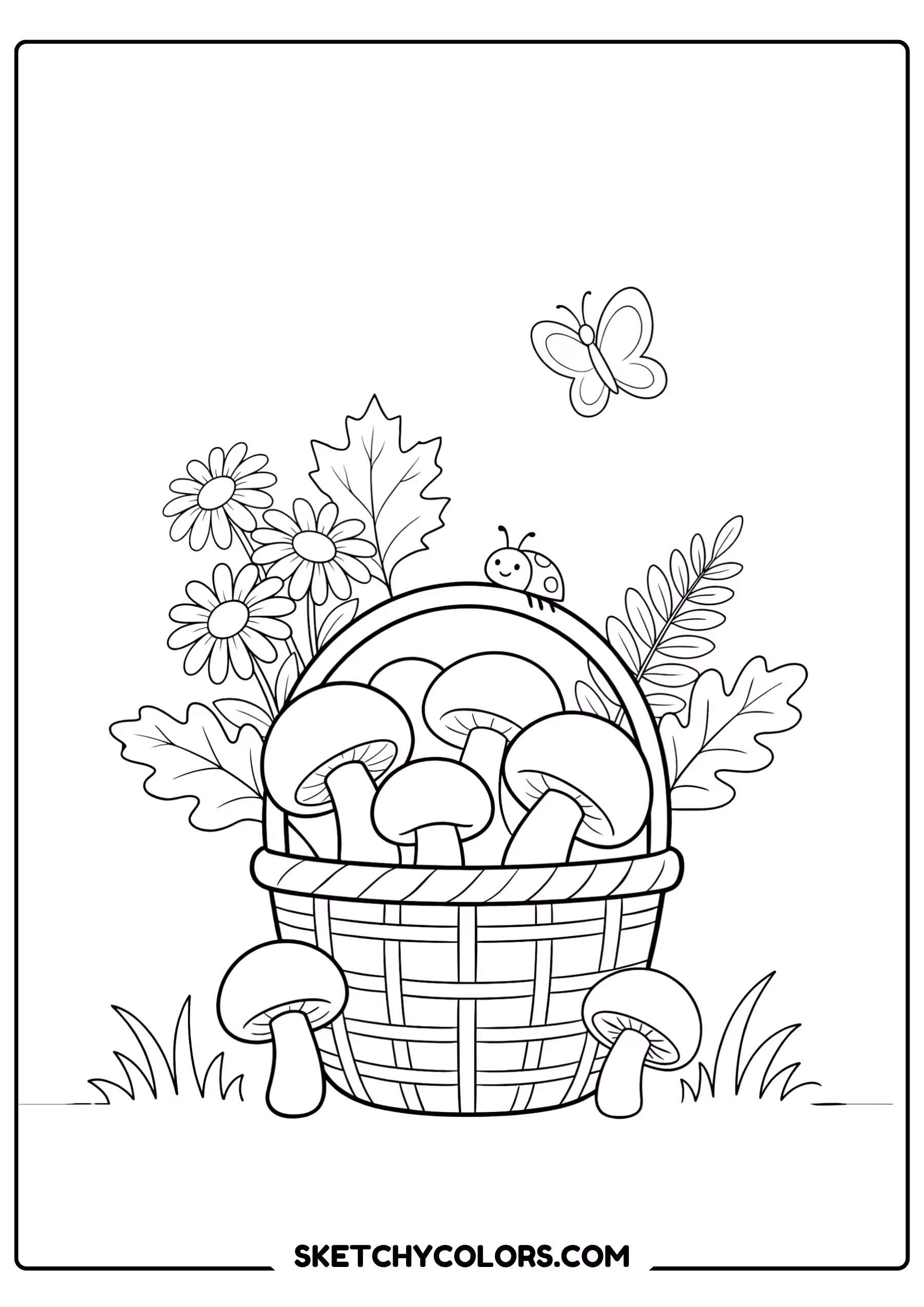 mushroom basket free kids coloring printable
