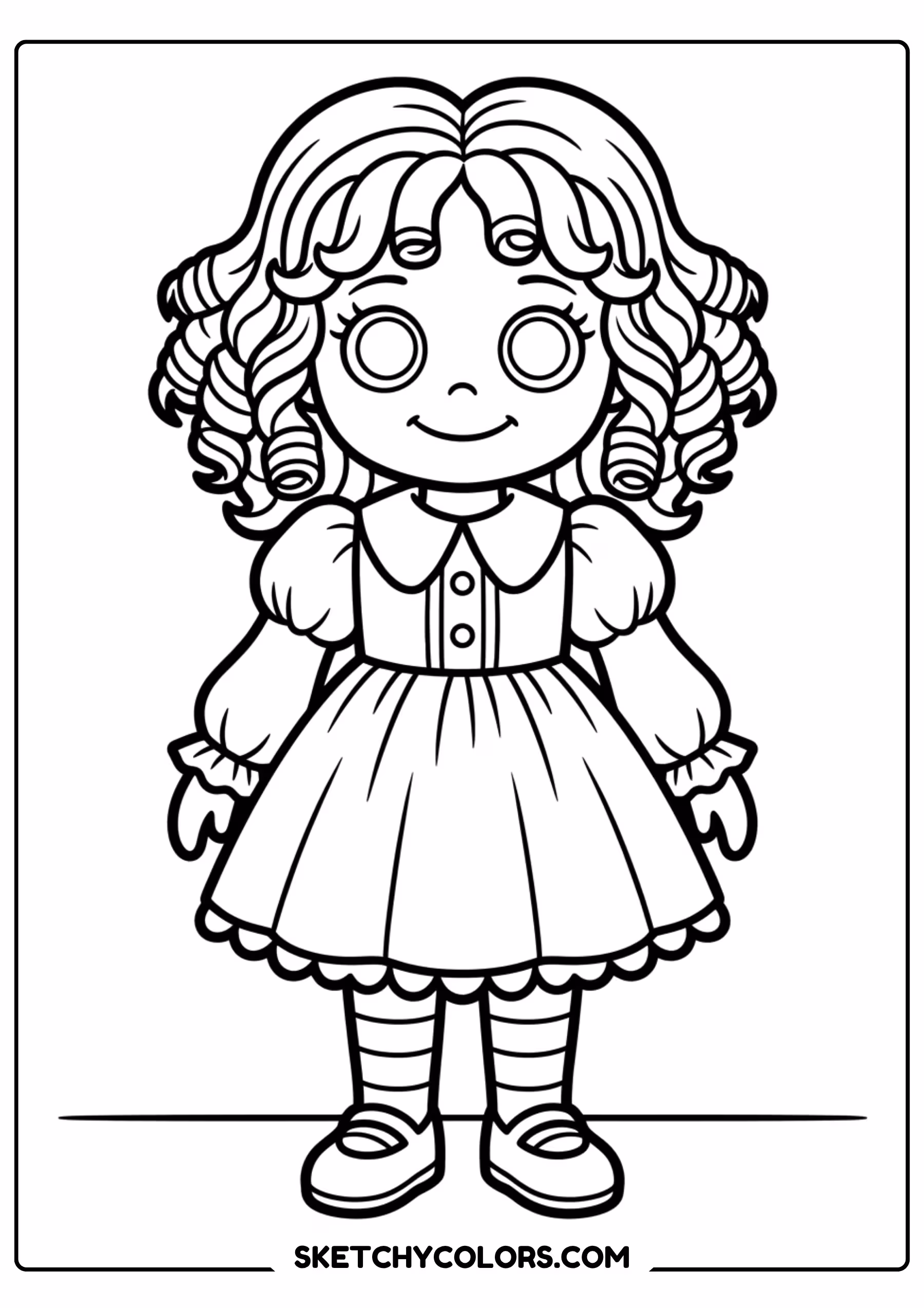 poppy doll standing portrait coloring page free printable