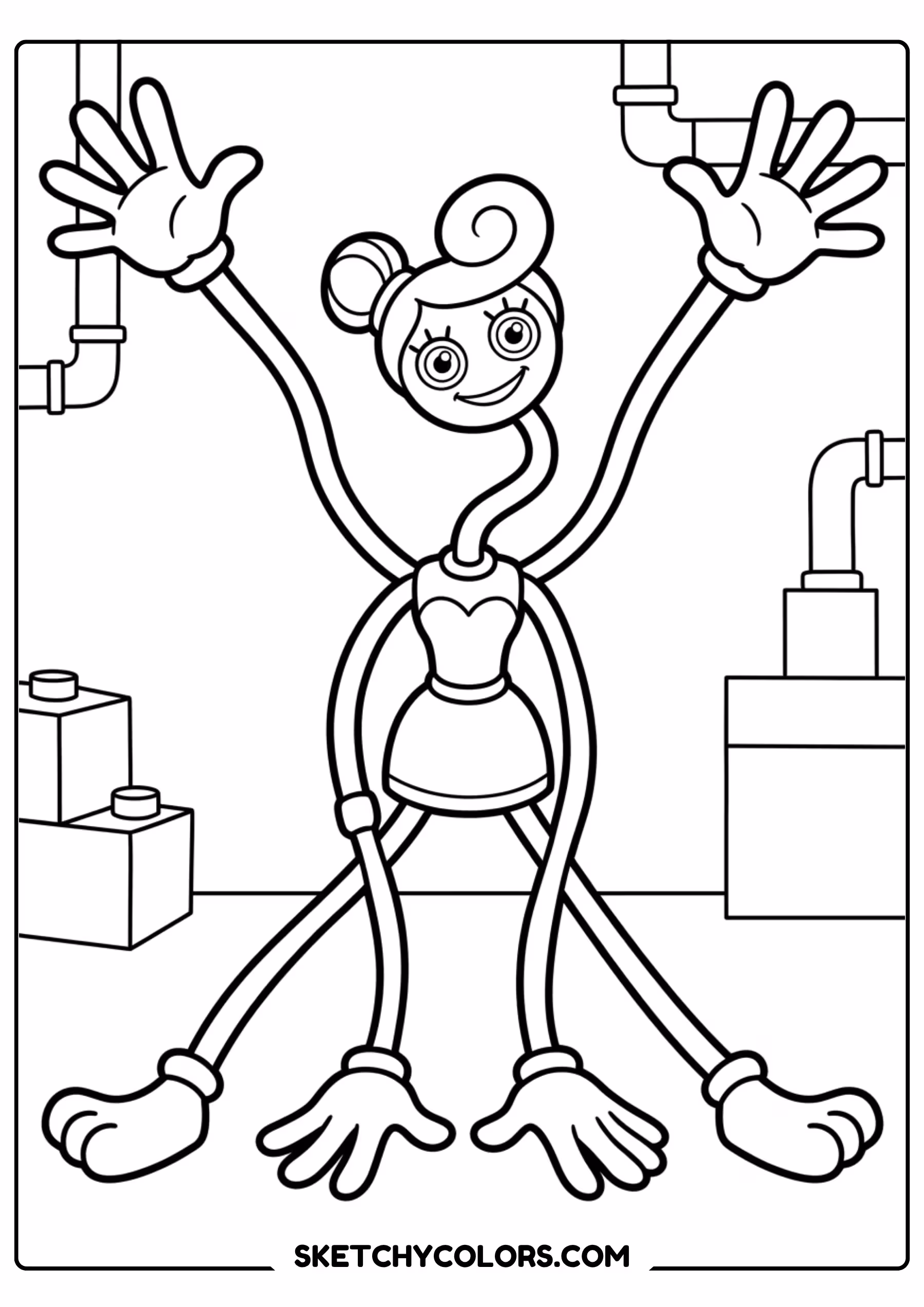 huggy wuggy in the hallway coloring page free printable