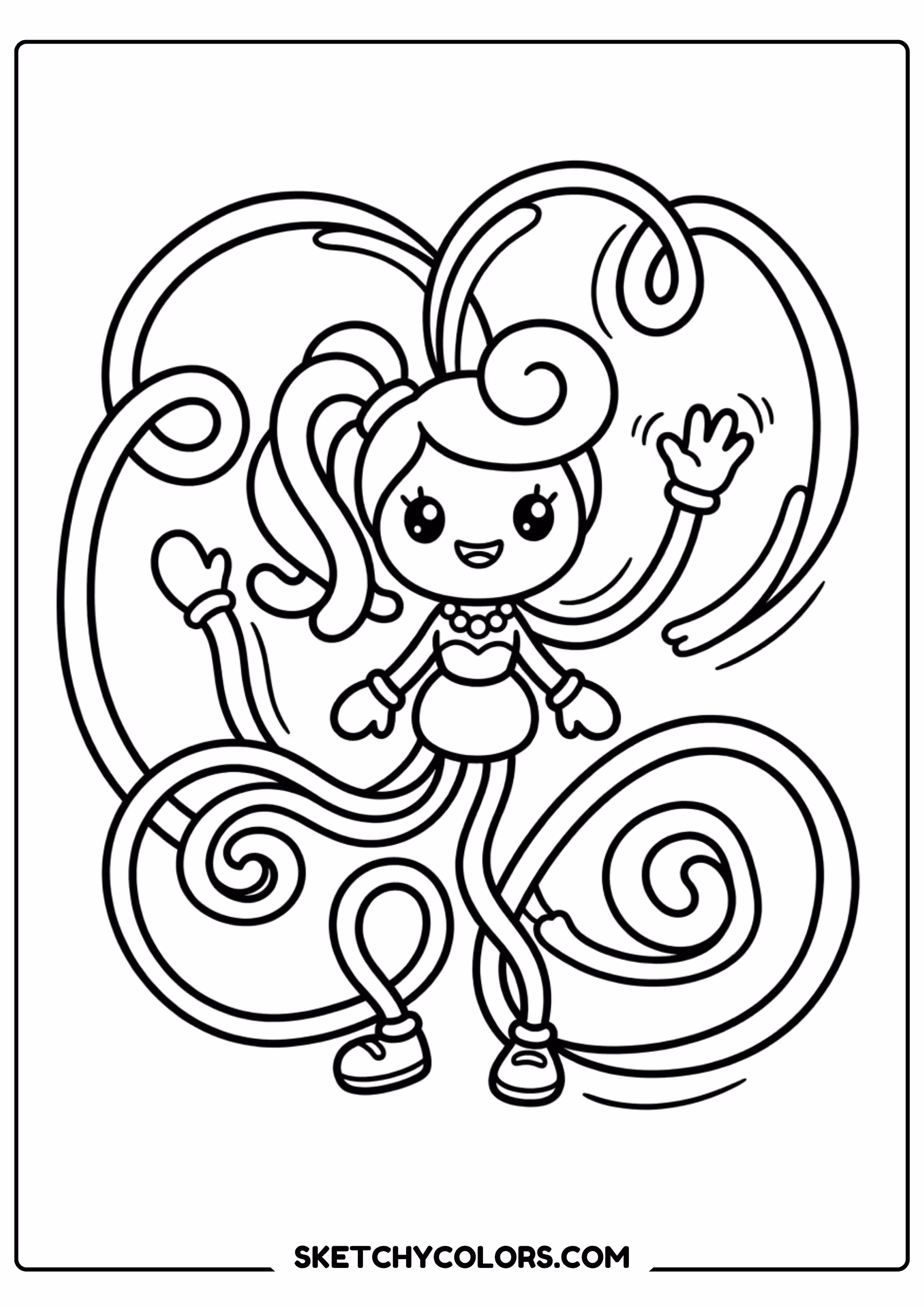 poppy doll side view coloring page free printable