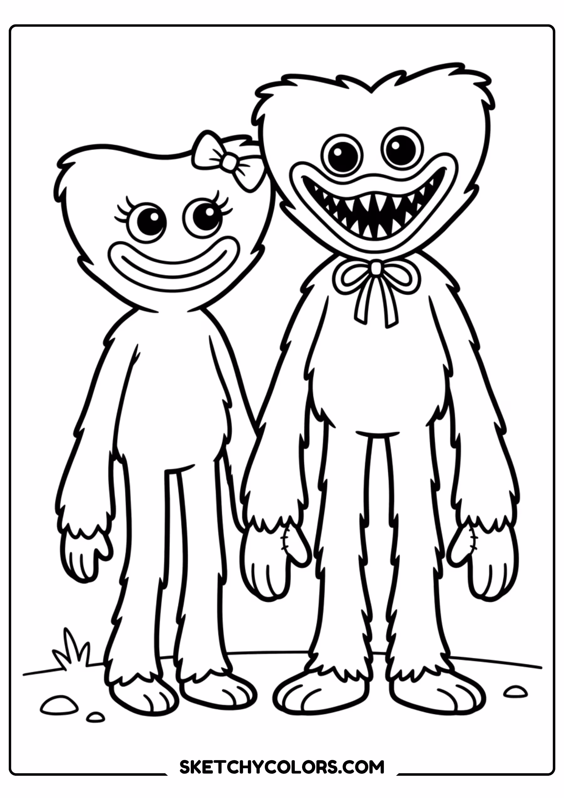 huggy wuggy and girl character coloring page free printable