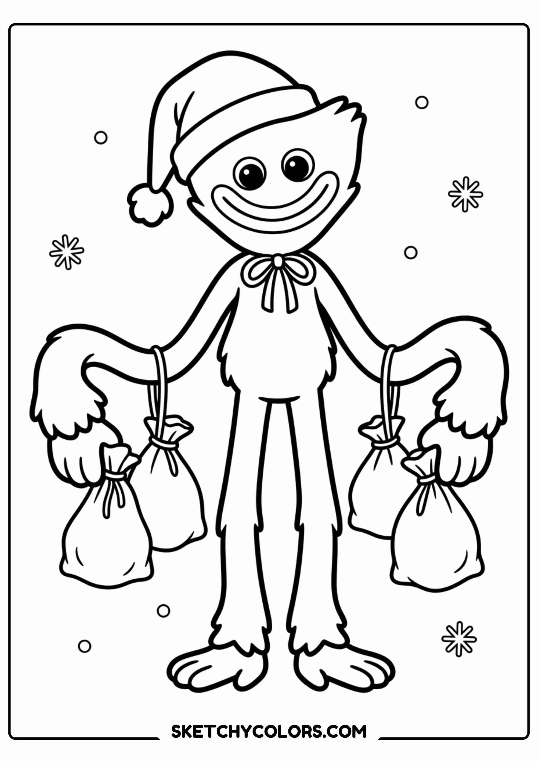 huggy wuggy holiday scene coloring page free printable