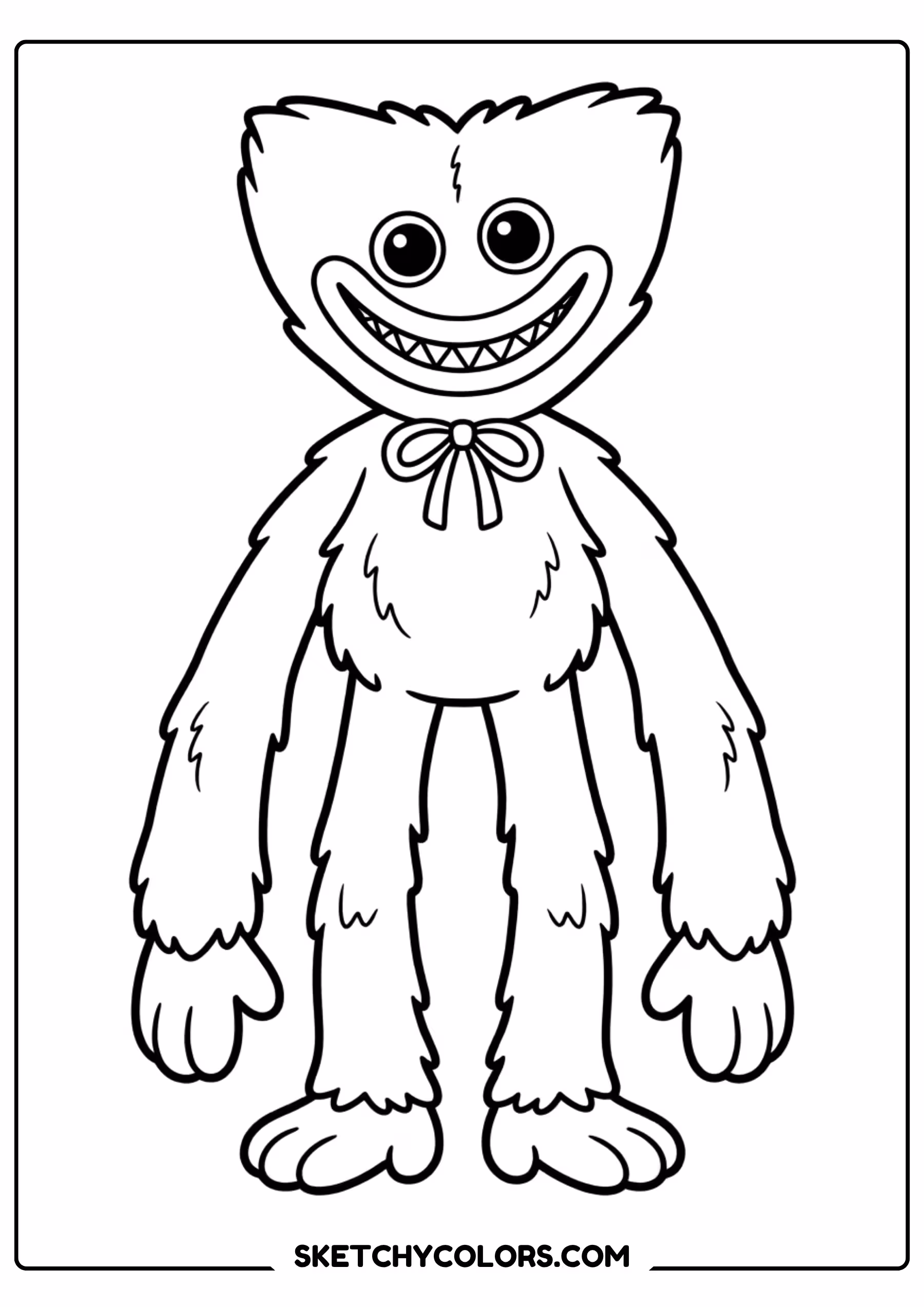 huggy wuggy standing smile coloring page free printable