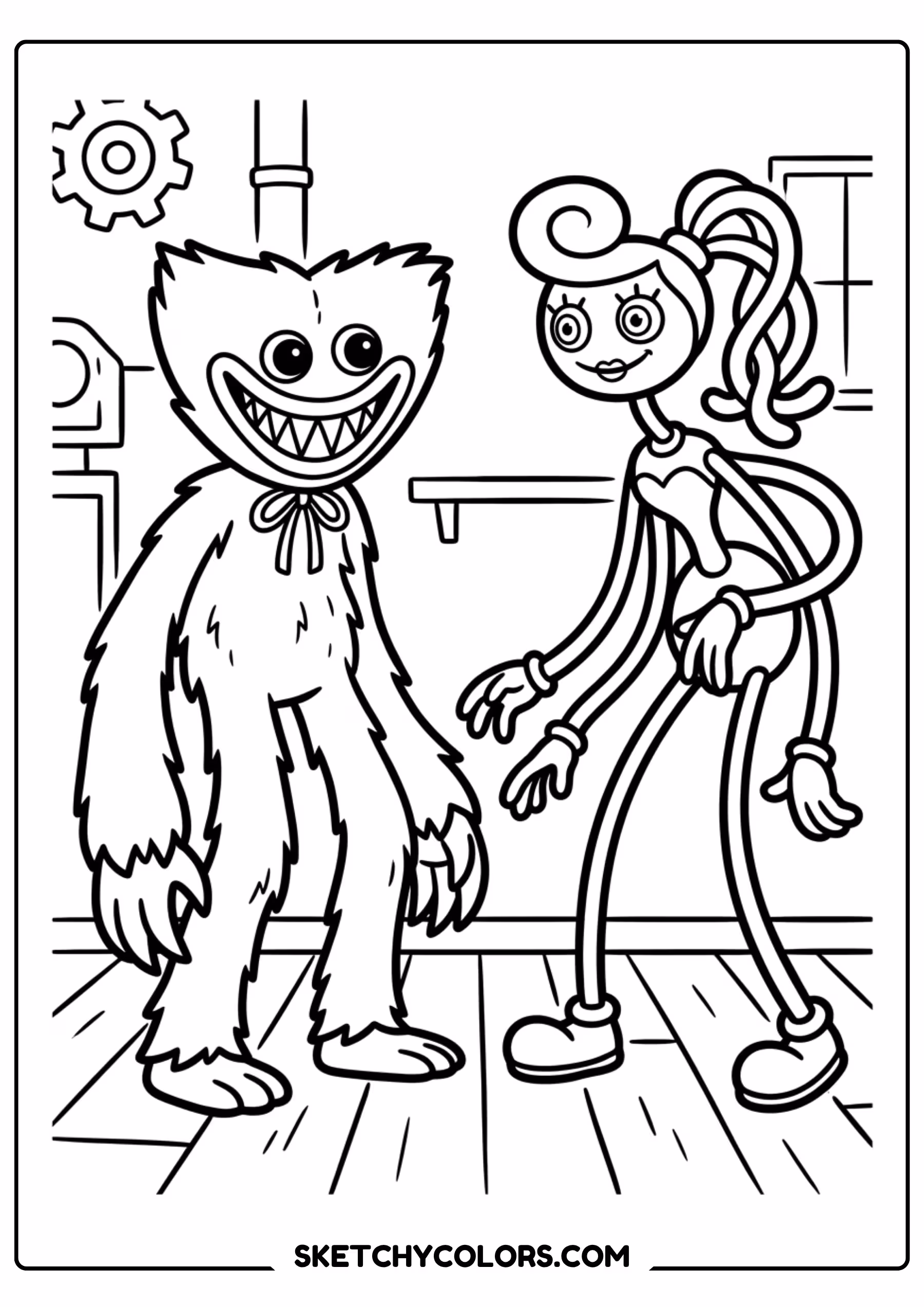 huggy wuggy and kissy missy duo coloring page free printable