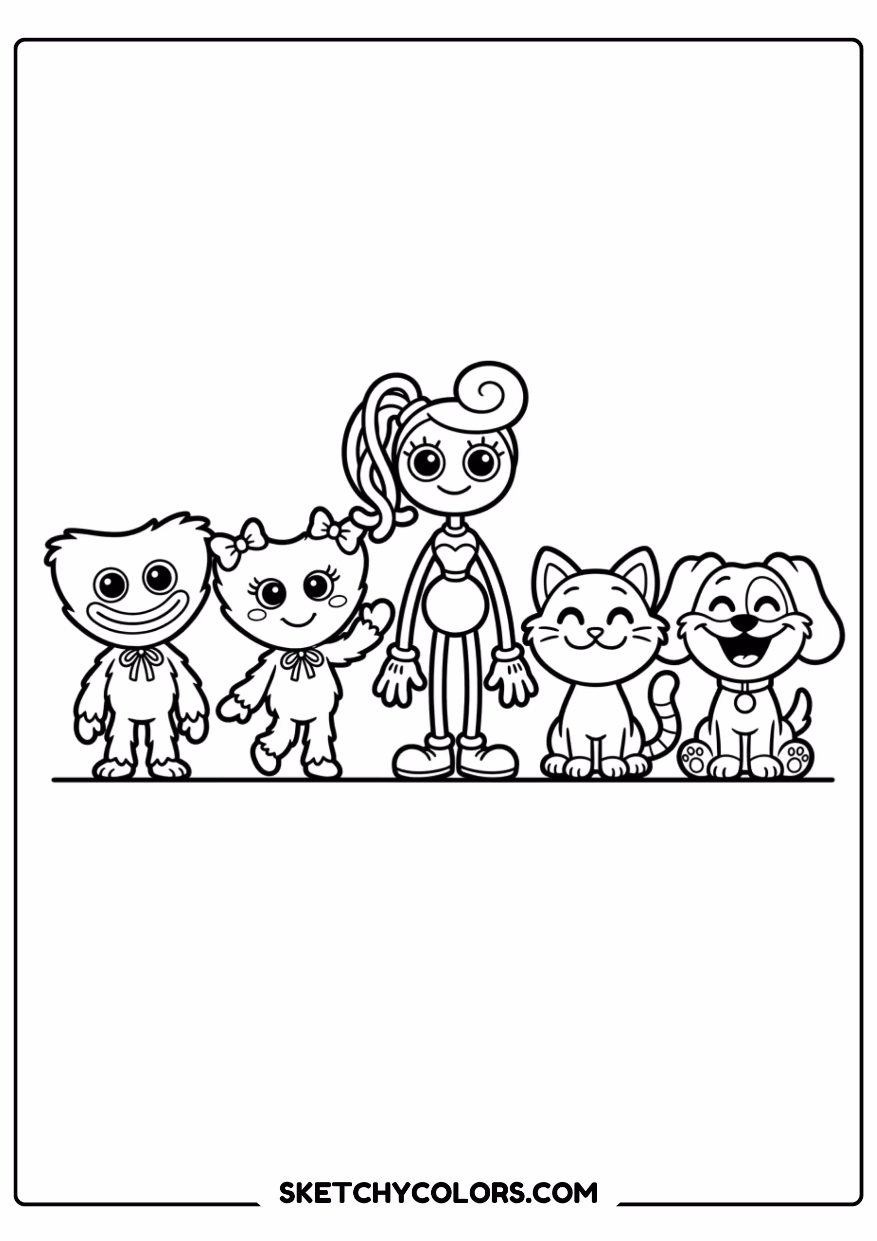poppy playtime cat group coloring page free printable