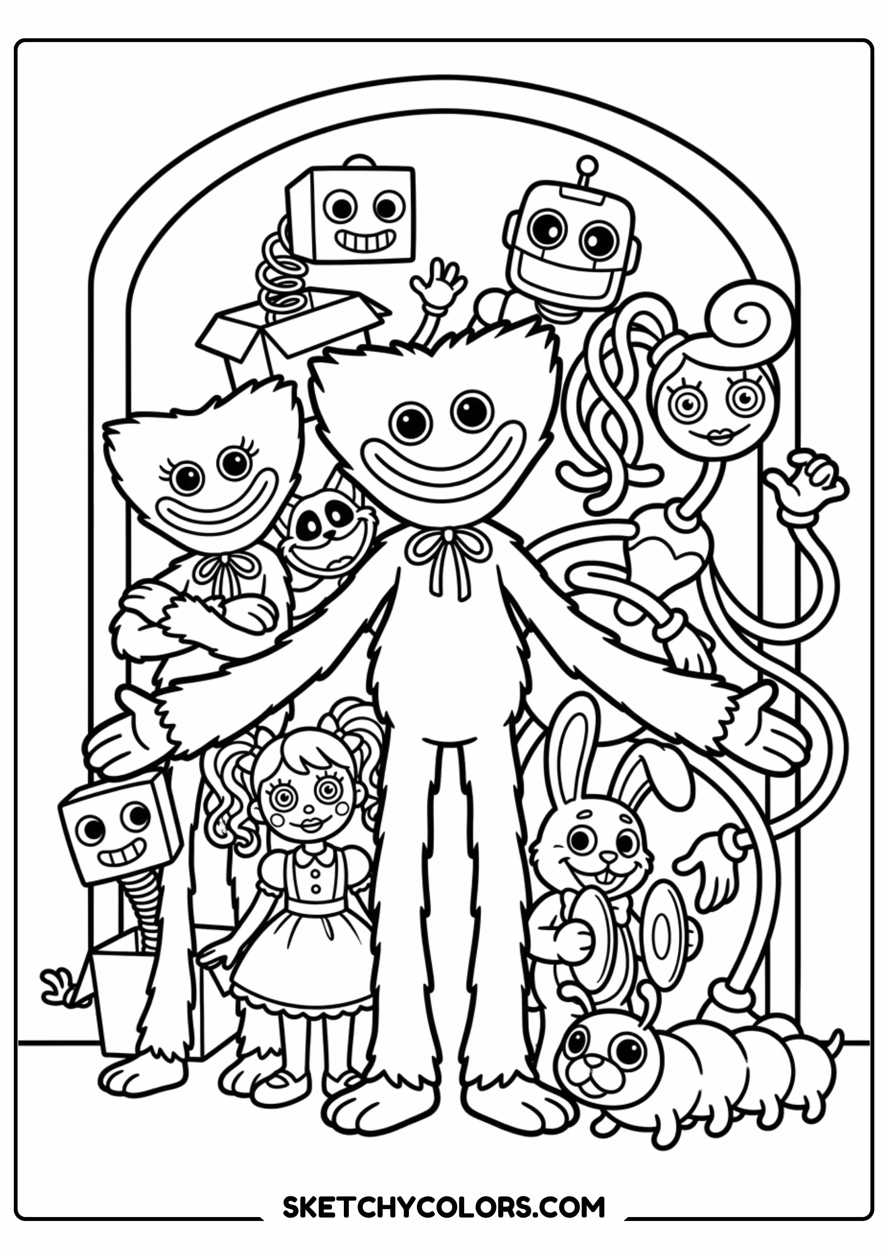 poppy playtime full cast scene coloring page printable