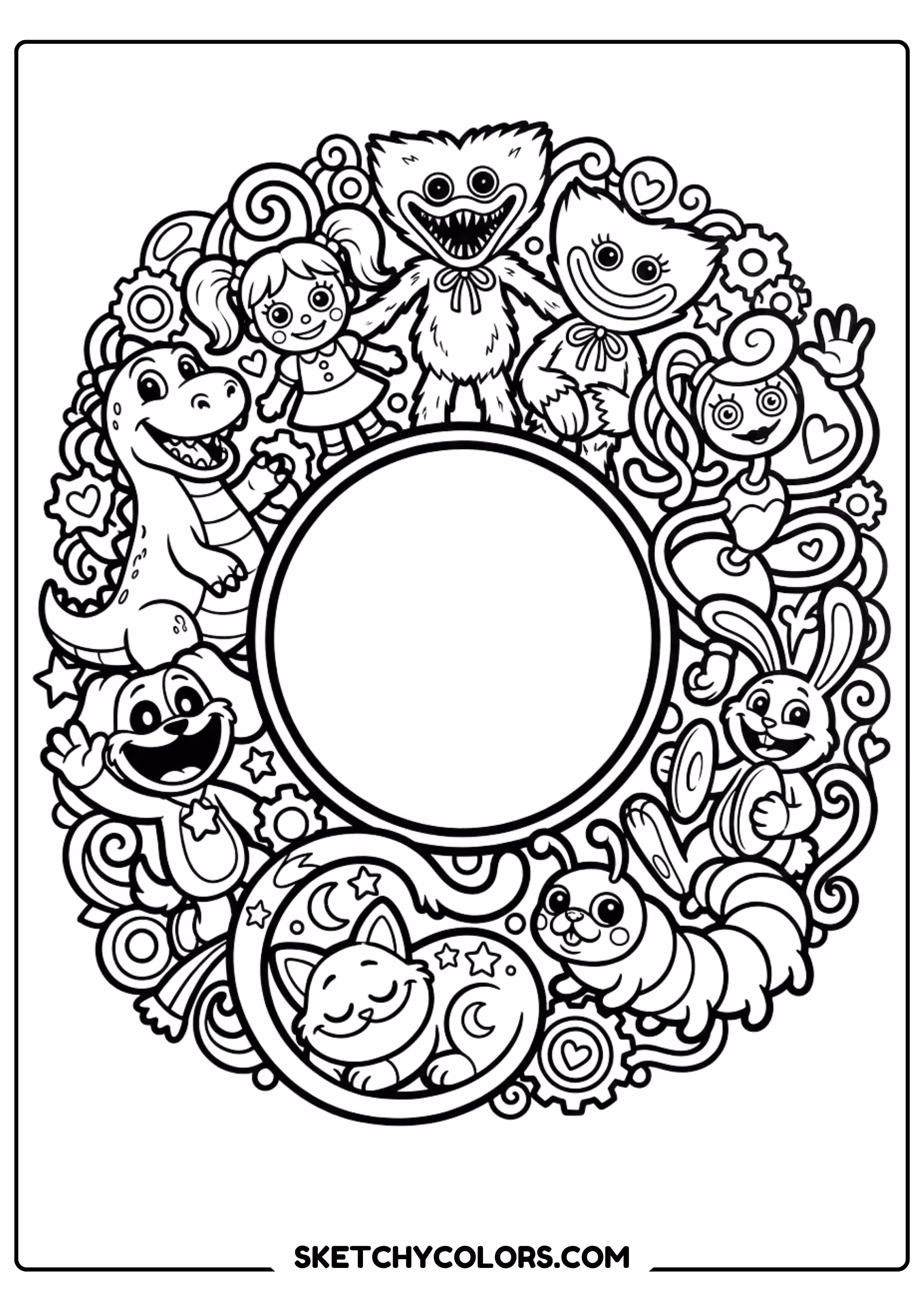 poppy playtime floral frame coloring page printable