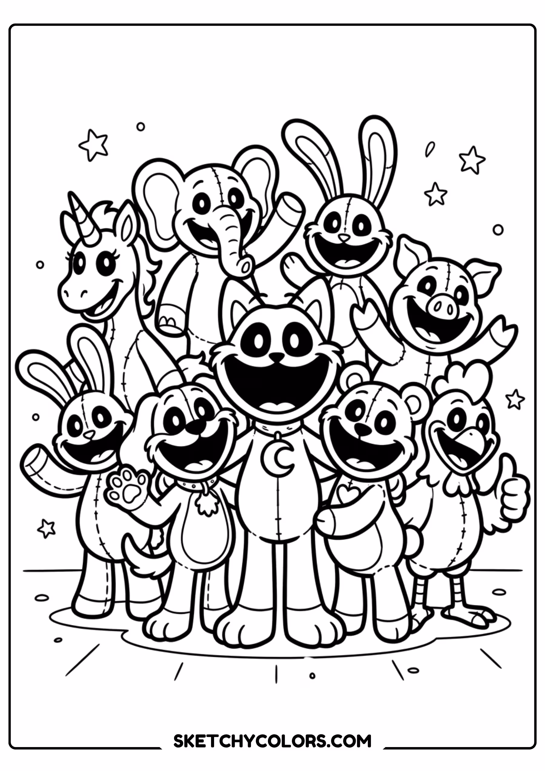 huggy wuggy and poppy together coloring page free printable