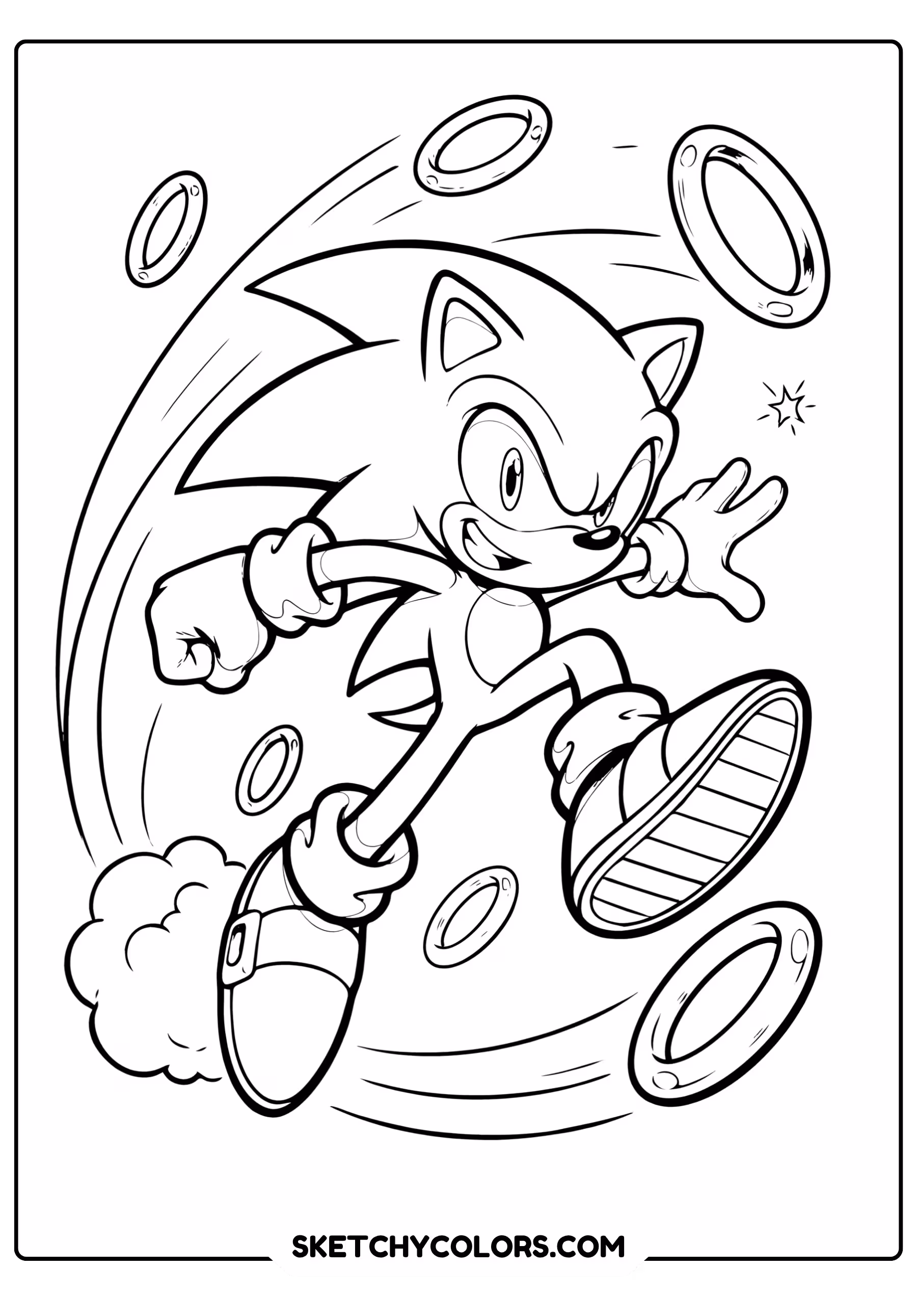Sonic standing beside giant sunflower field cheerful pose large simple flowers coloring page - free printable