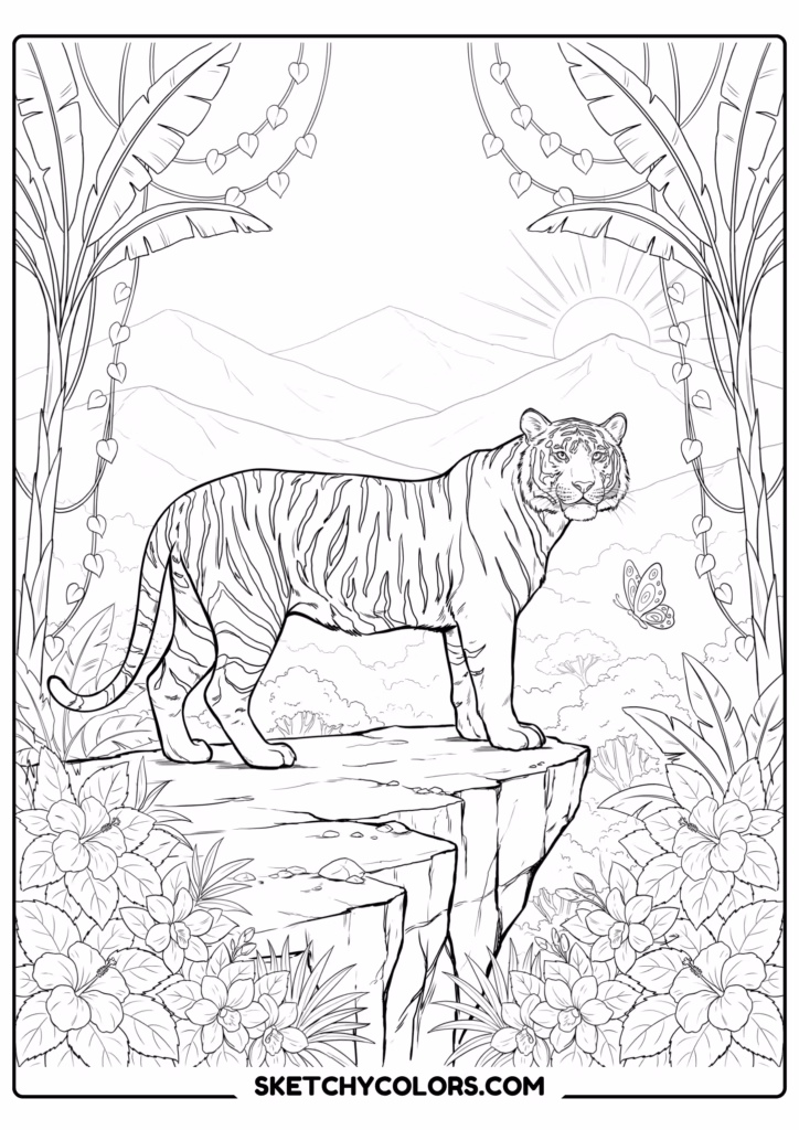 tiger on rocky cliff free printable for kids