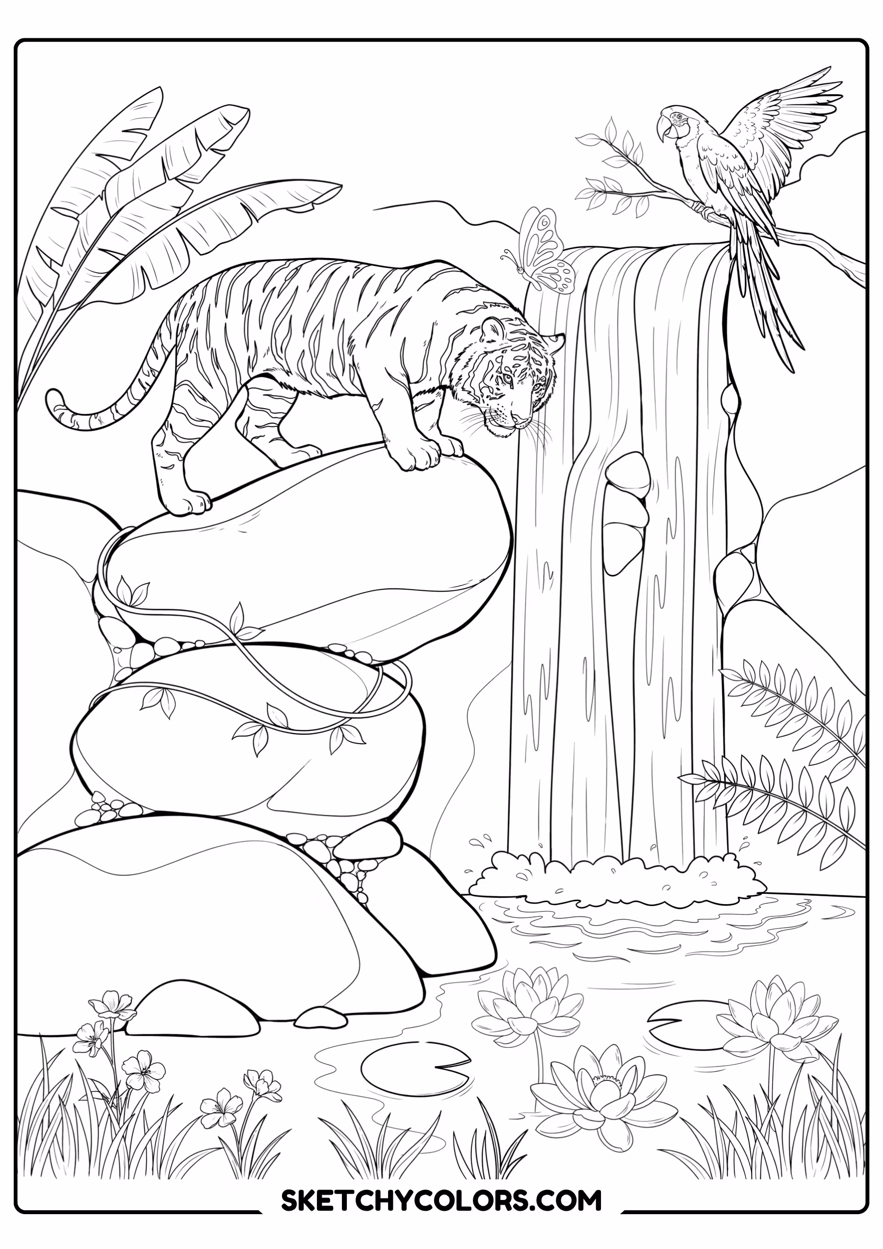 tiger climbing rocks free printable pdf