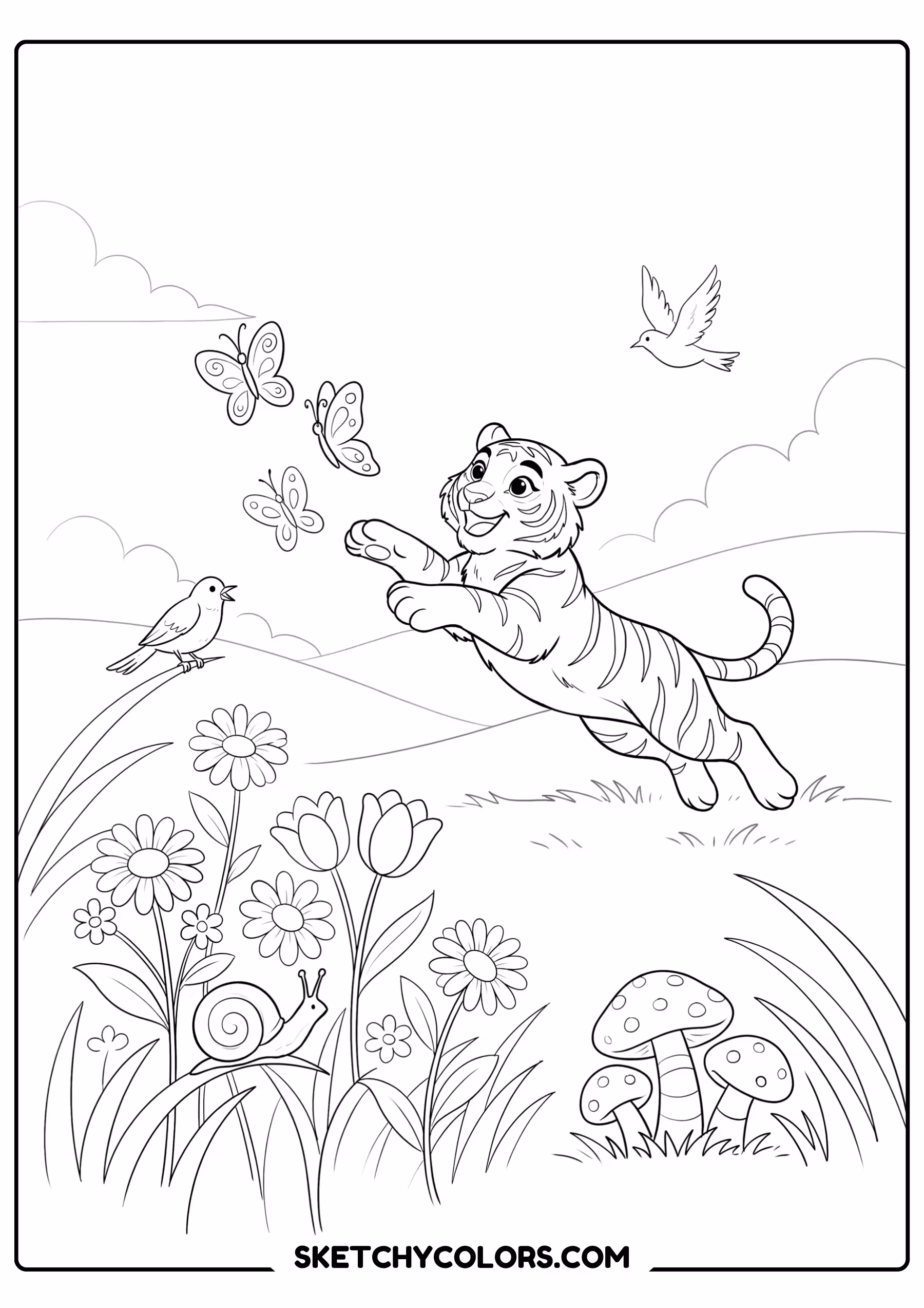 tiger cub and butterflies free printable pdf