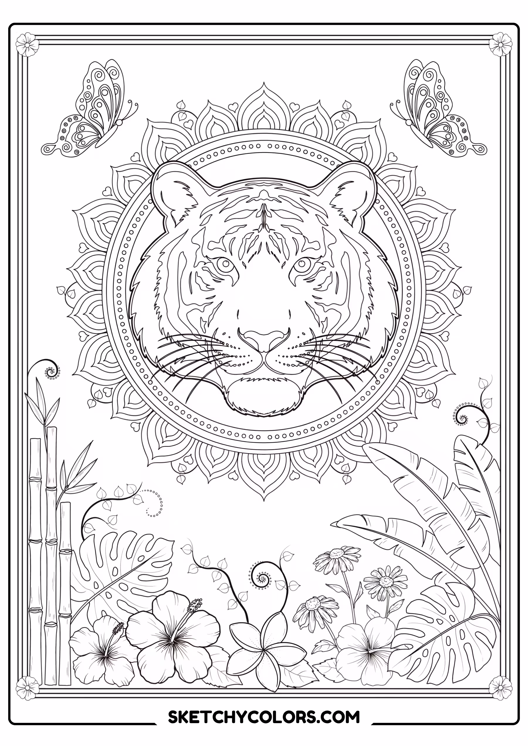 tiger face mandala printable coloring page pdf