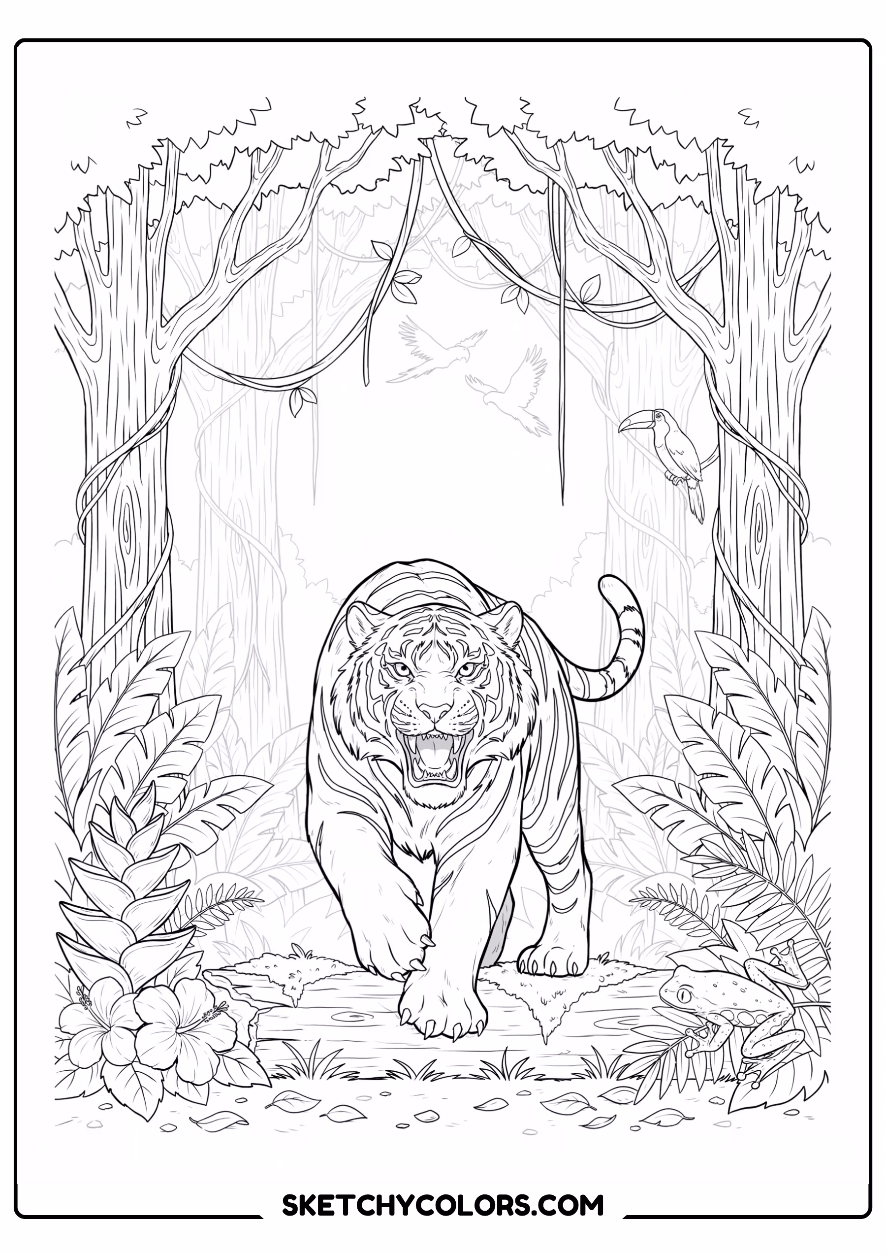 tiger fierce tiger roaring free coloring sheet for kids