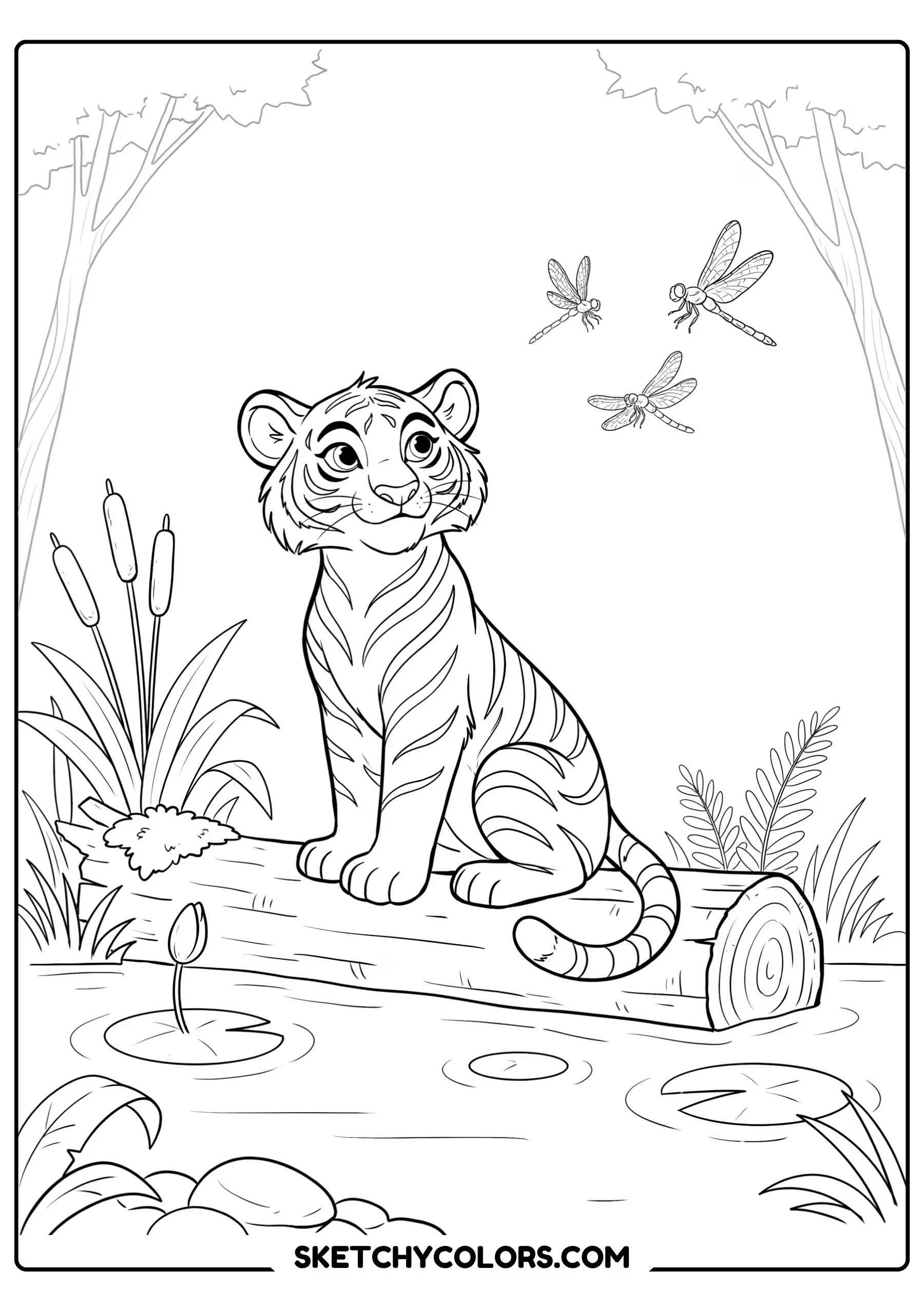 tiger cub and dragonflies printable for kids pdf