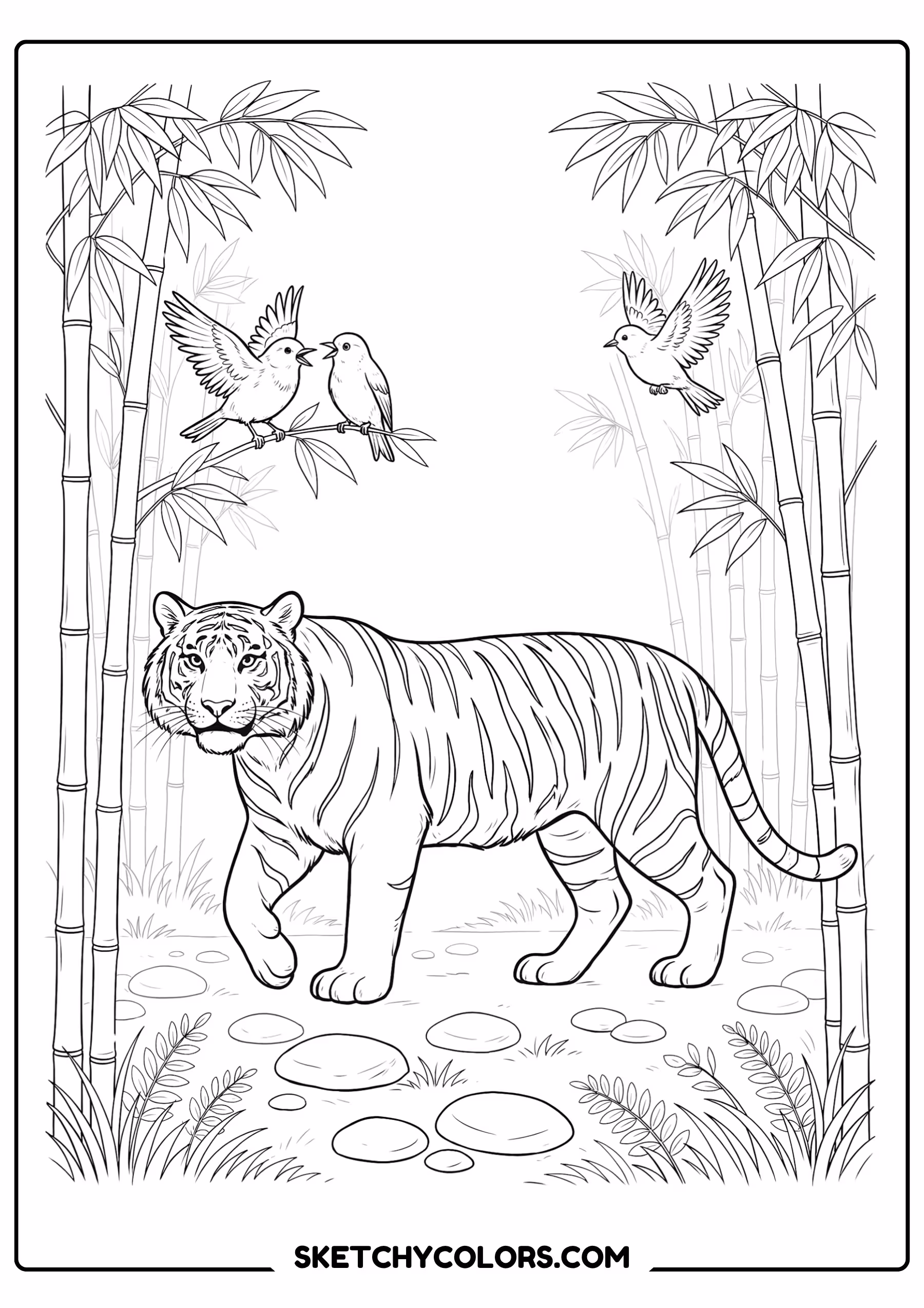 tiger in bamboo forest free pdf coloring page