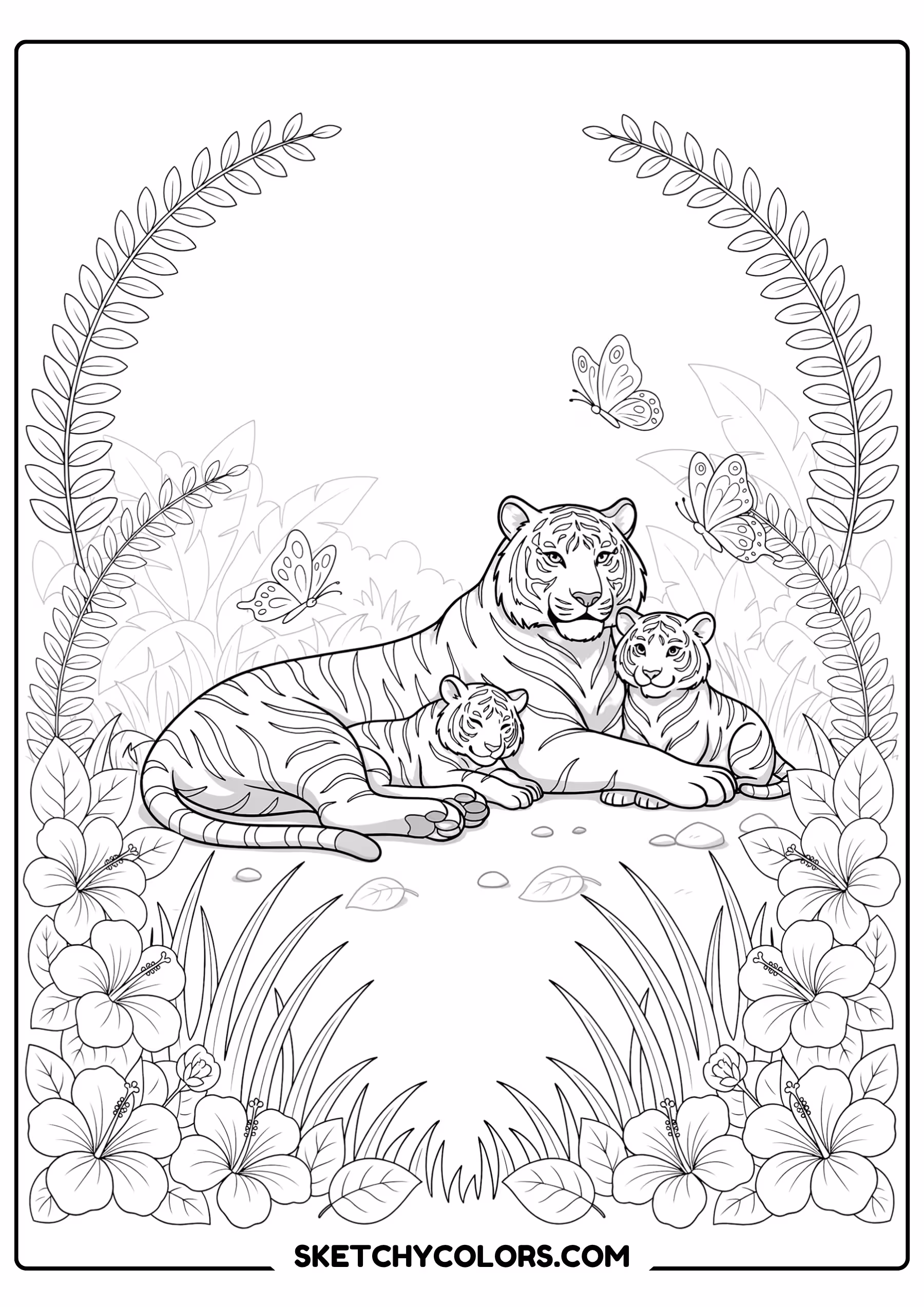 tiger mother tiger and cubs coloring sheet free printable