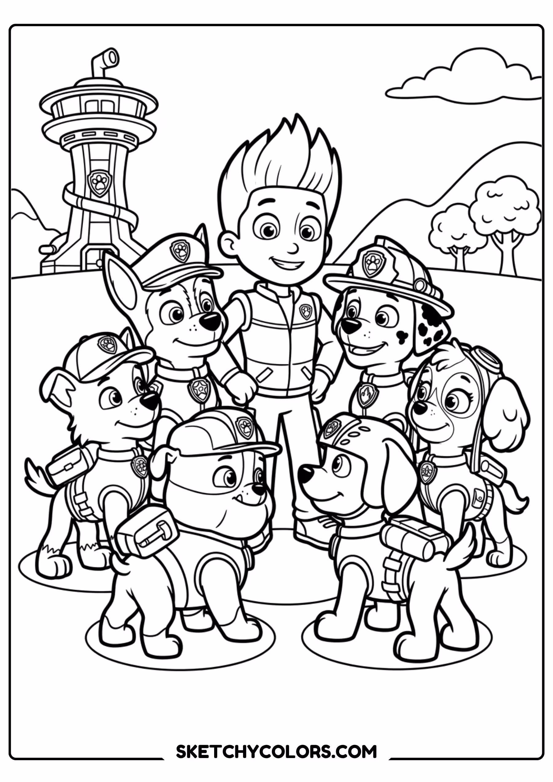 chase night mission coloring page free printable for kids