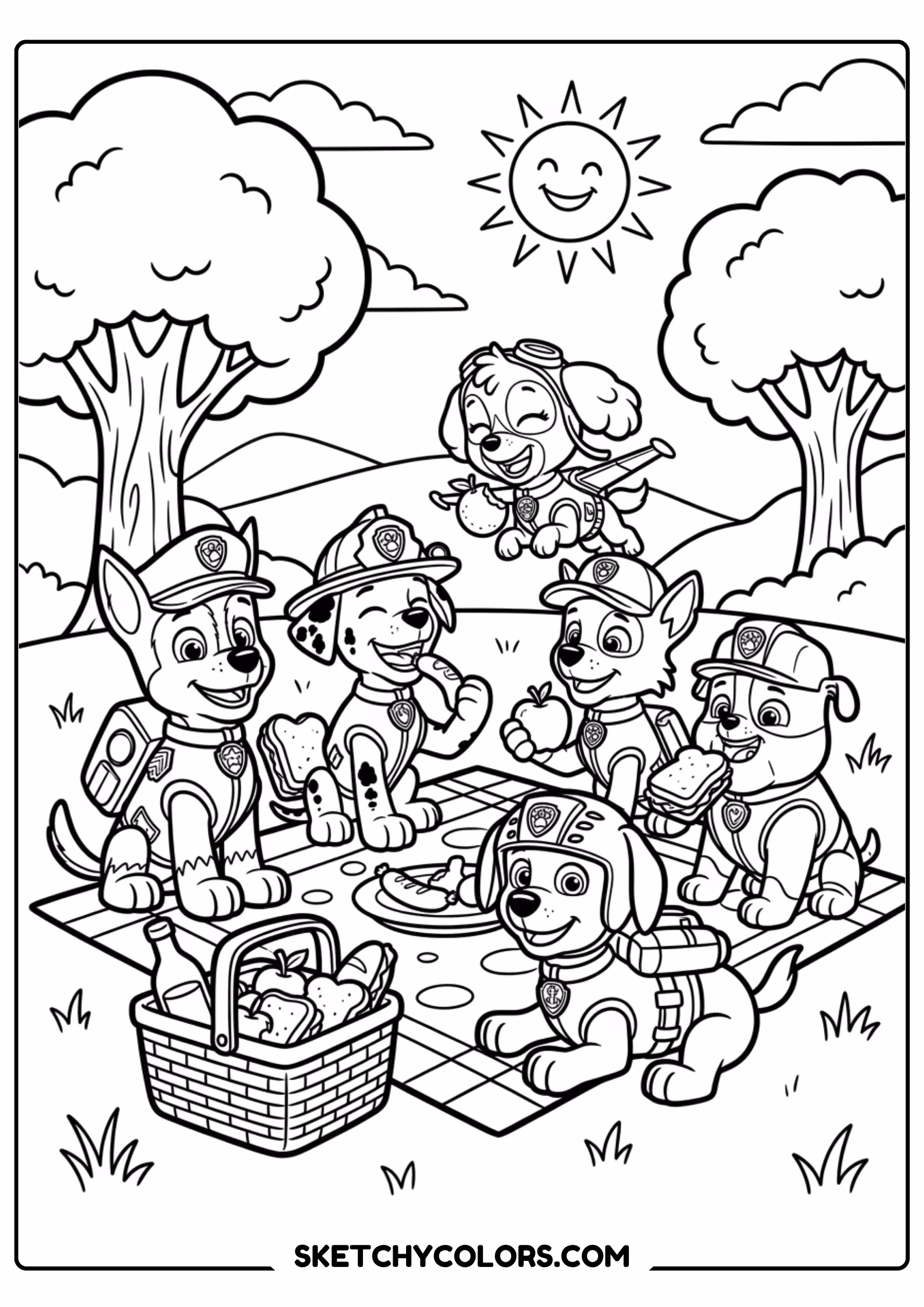 chase traffic cone coloring page free printable for kids