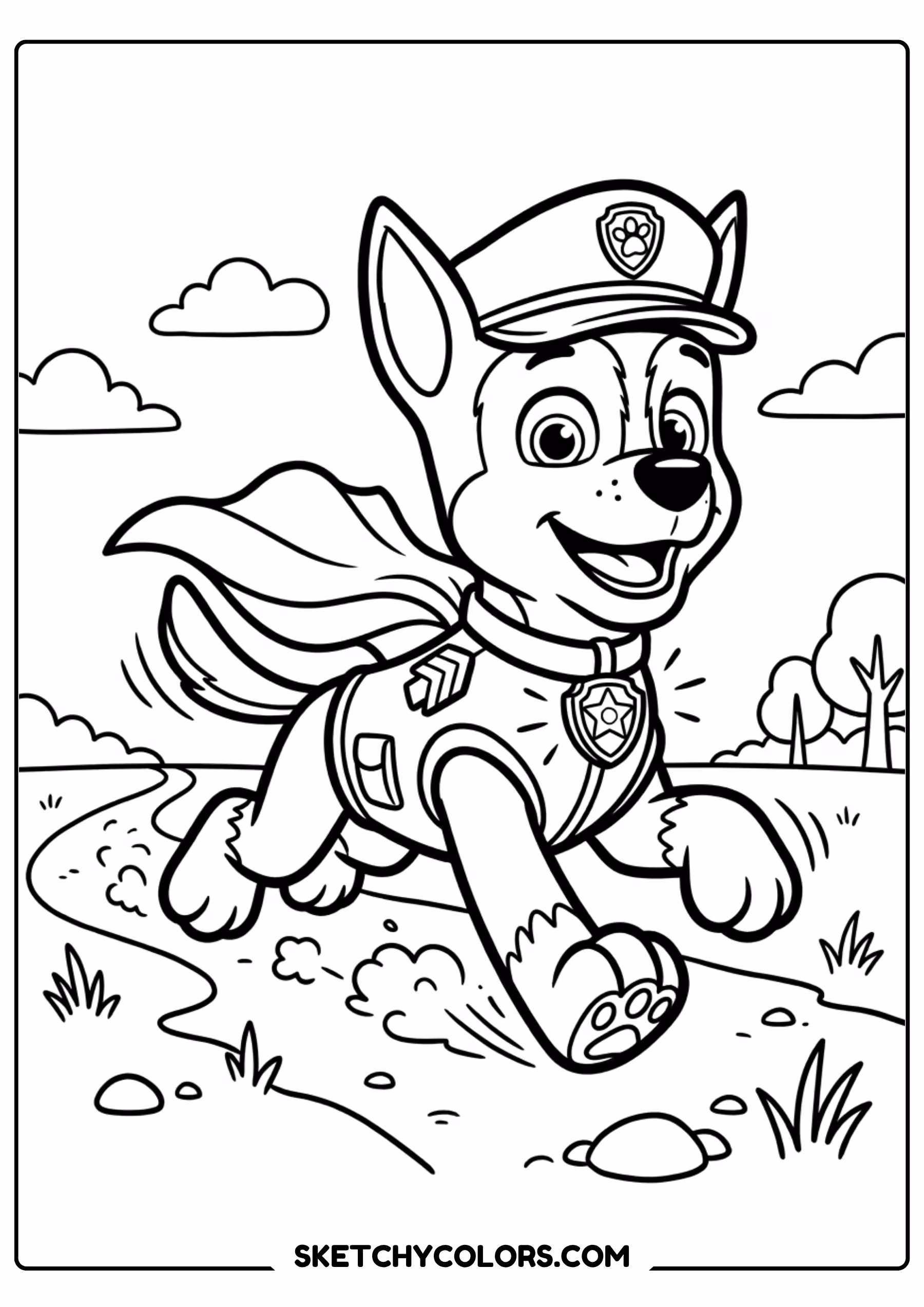 chase footprint trail coloring page free printable for kids