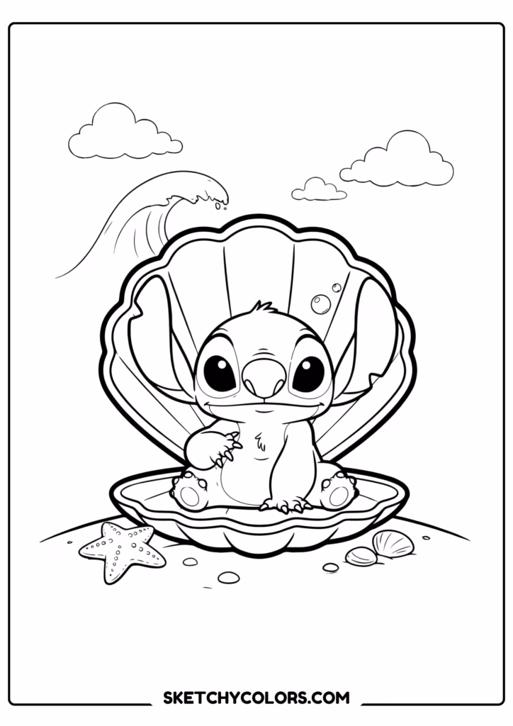 stitch seashell surprise printable coloring page pdf