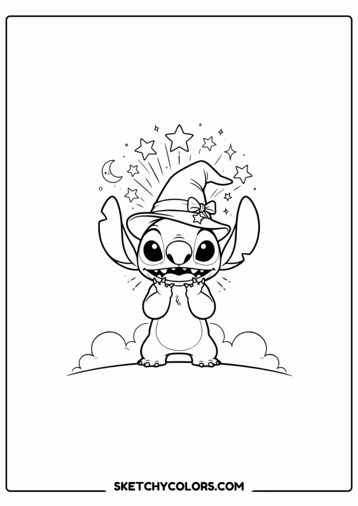 stitch wizard magic fun free printable coloring sheet